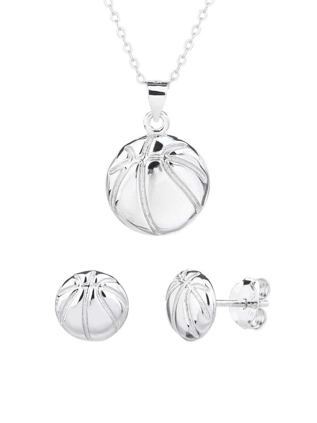 basketball wedge set in hallmarked, rhodium-plated 925 sterling silver – front set view – DRESCHER Jewellery®
