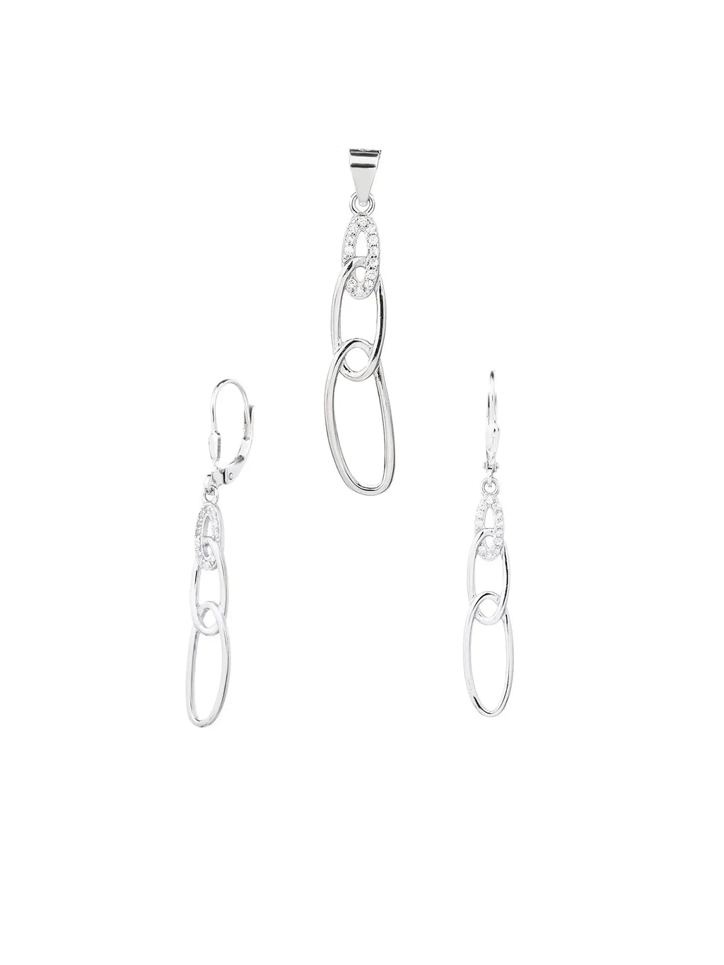 chain eye set with white stones in hallmarked, rhodium-plated 925 sterling silver – front set view – DRESCHER Jewellery®