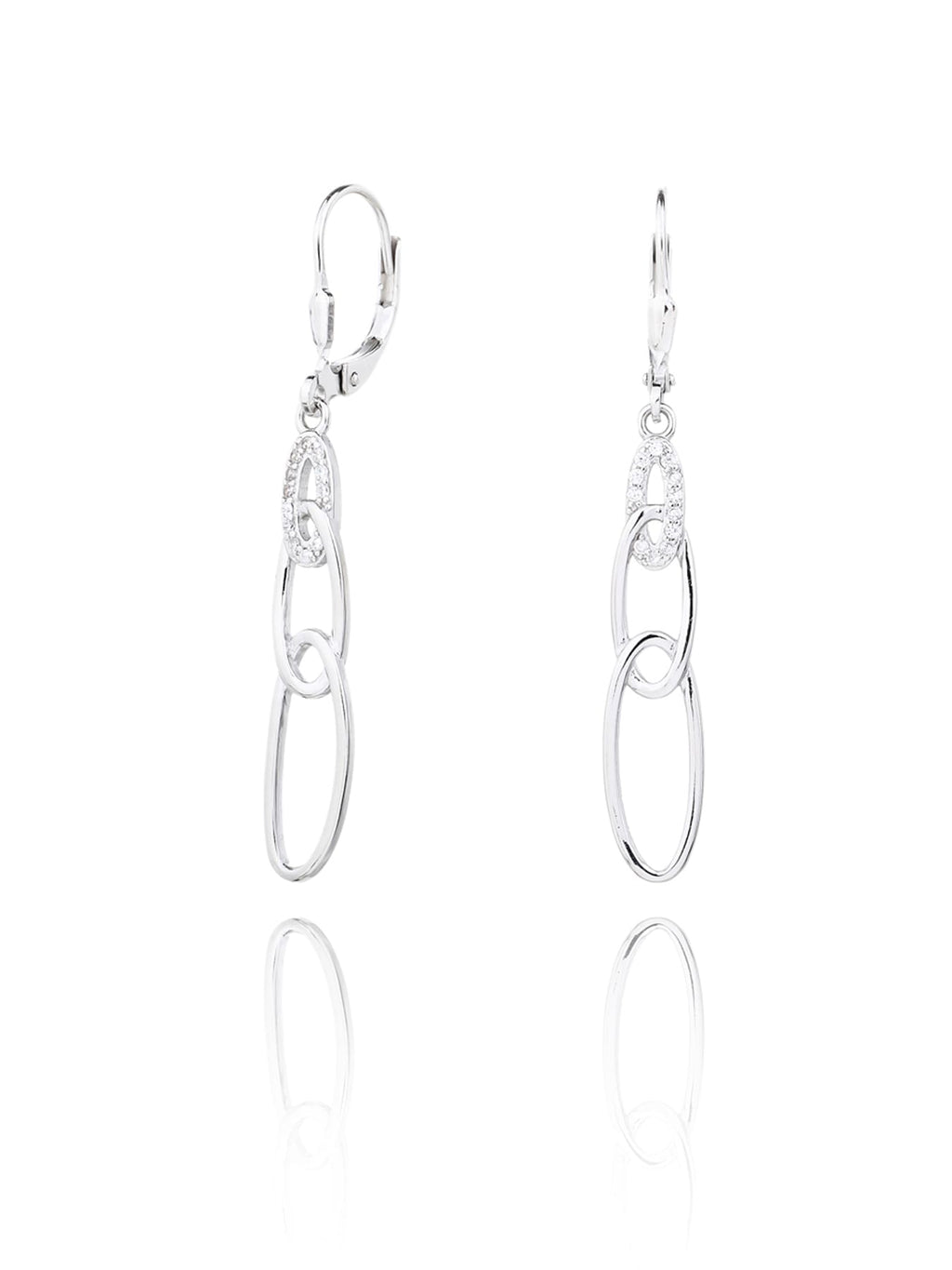 chain eye set with white stones in hallmarked, rhodium-plated 925 sterling silver – dimensions view – DRESCHER Jewellery®