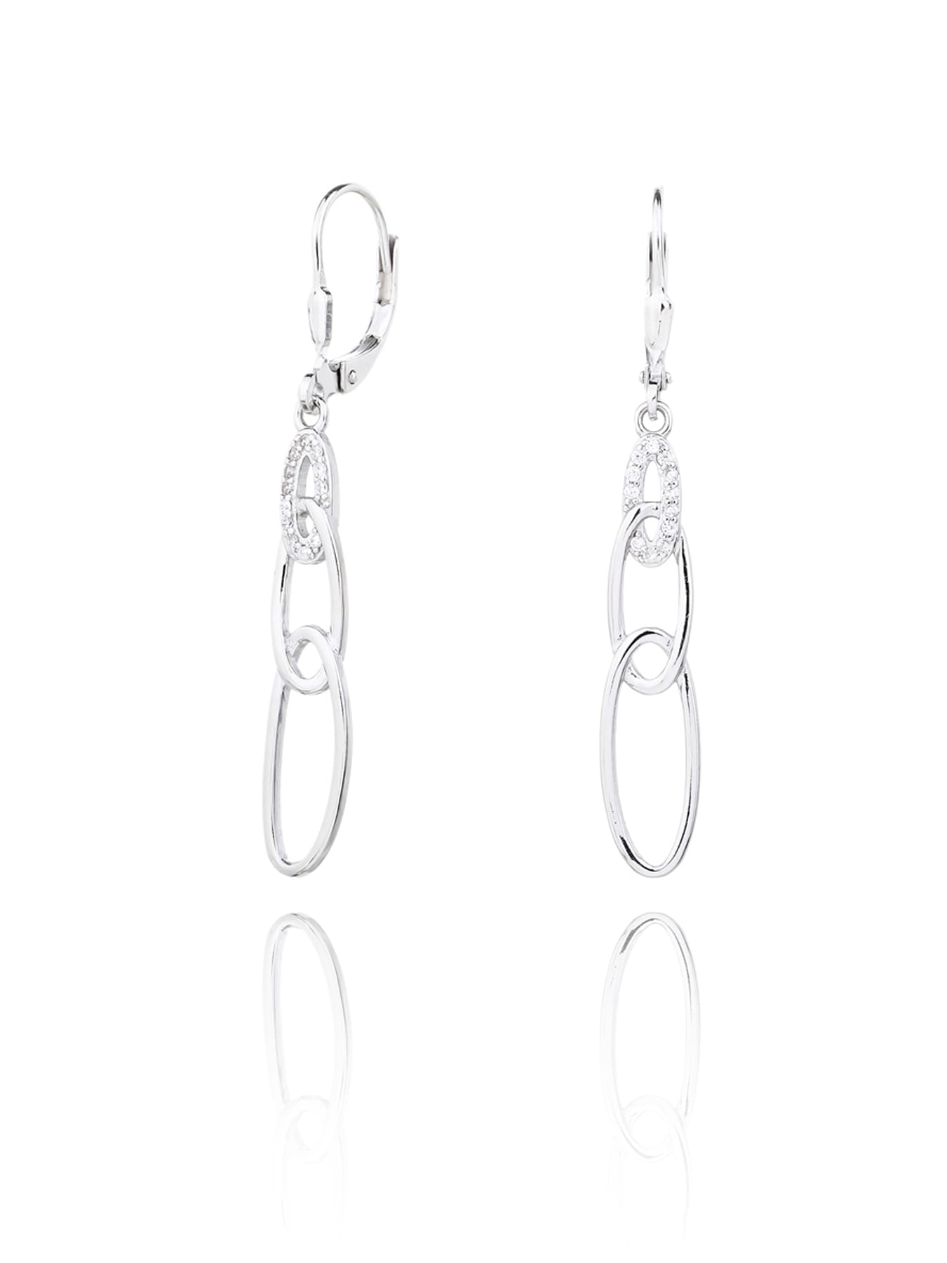 chain eye set with white stones in hallmarked, rhodium-plated 925 sterling silver – dimensions view – DRESCHER Jewellery®