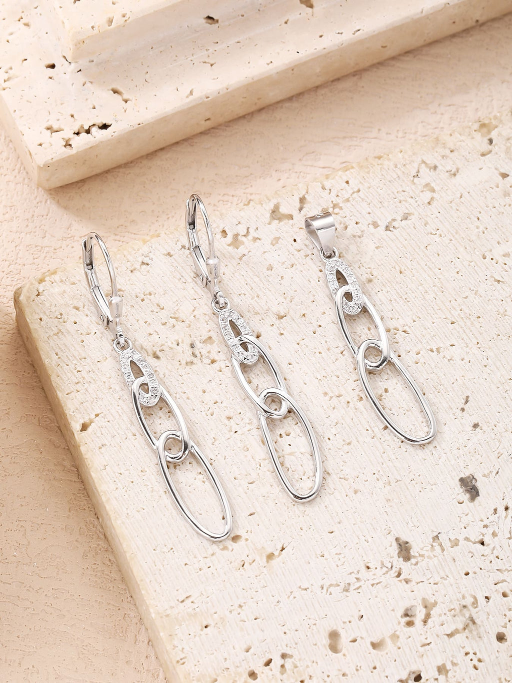 chain eye set with white stones in hallmarked, rhodium-plated 925 sterling silver – alternate component view – DRESCHER Jewellery®