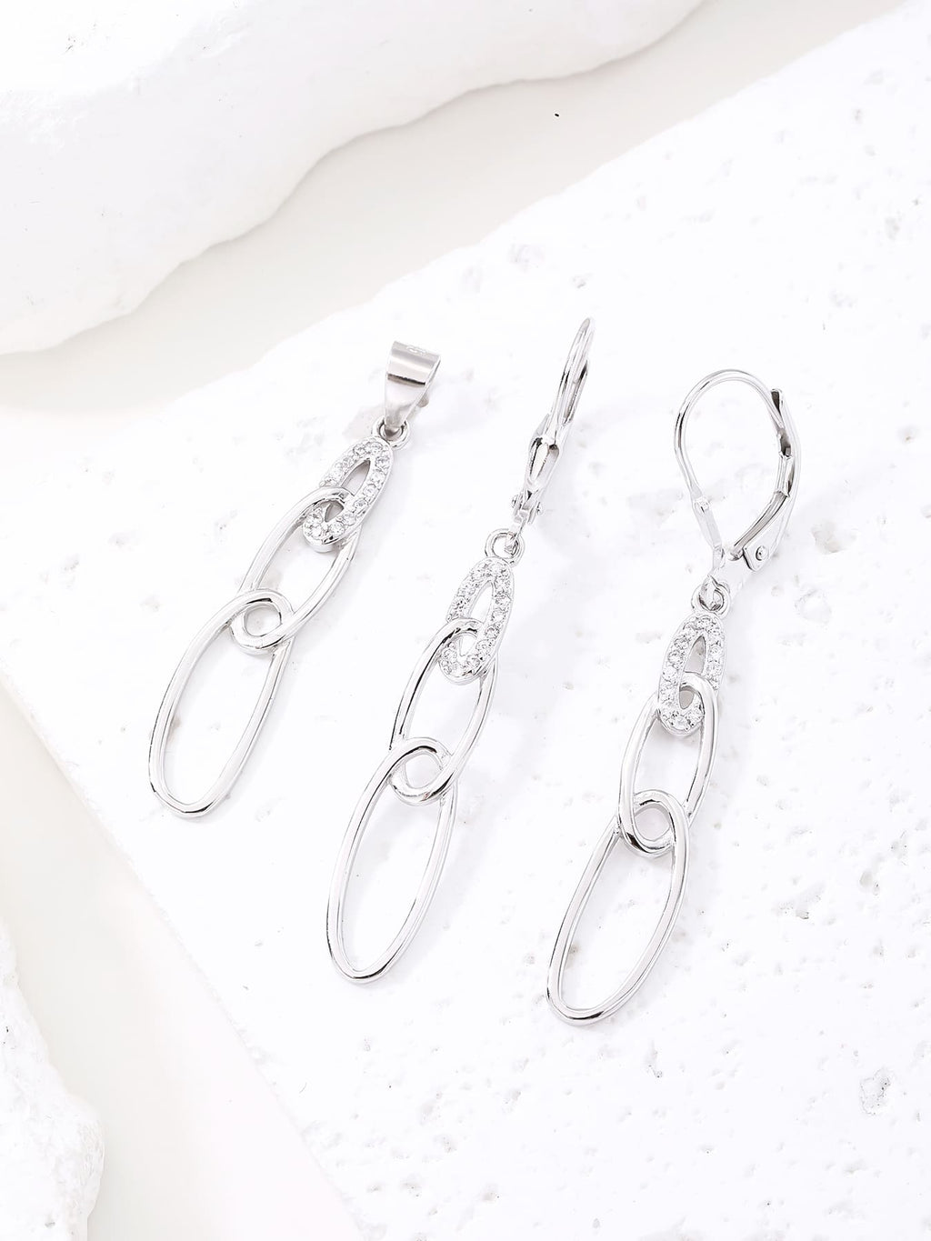 chain eye set with white stones in hallmarked, rhodium-plated 925 sterling silver – component view – DRESCHER Jewellery®