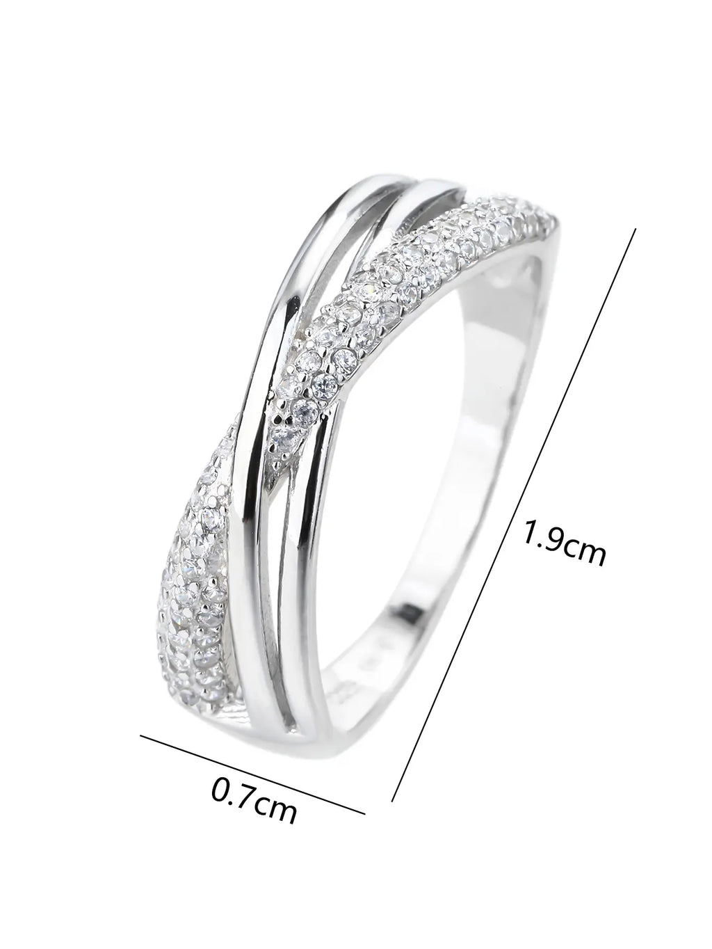 Silver micro set design ring with white cubic zirconia stones