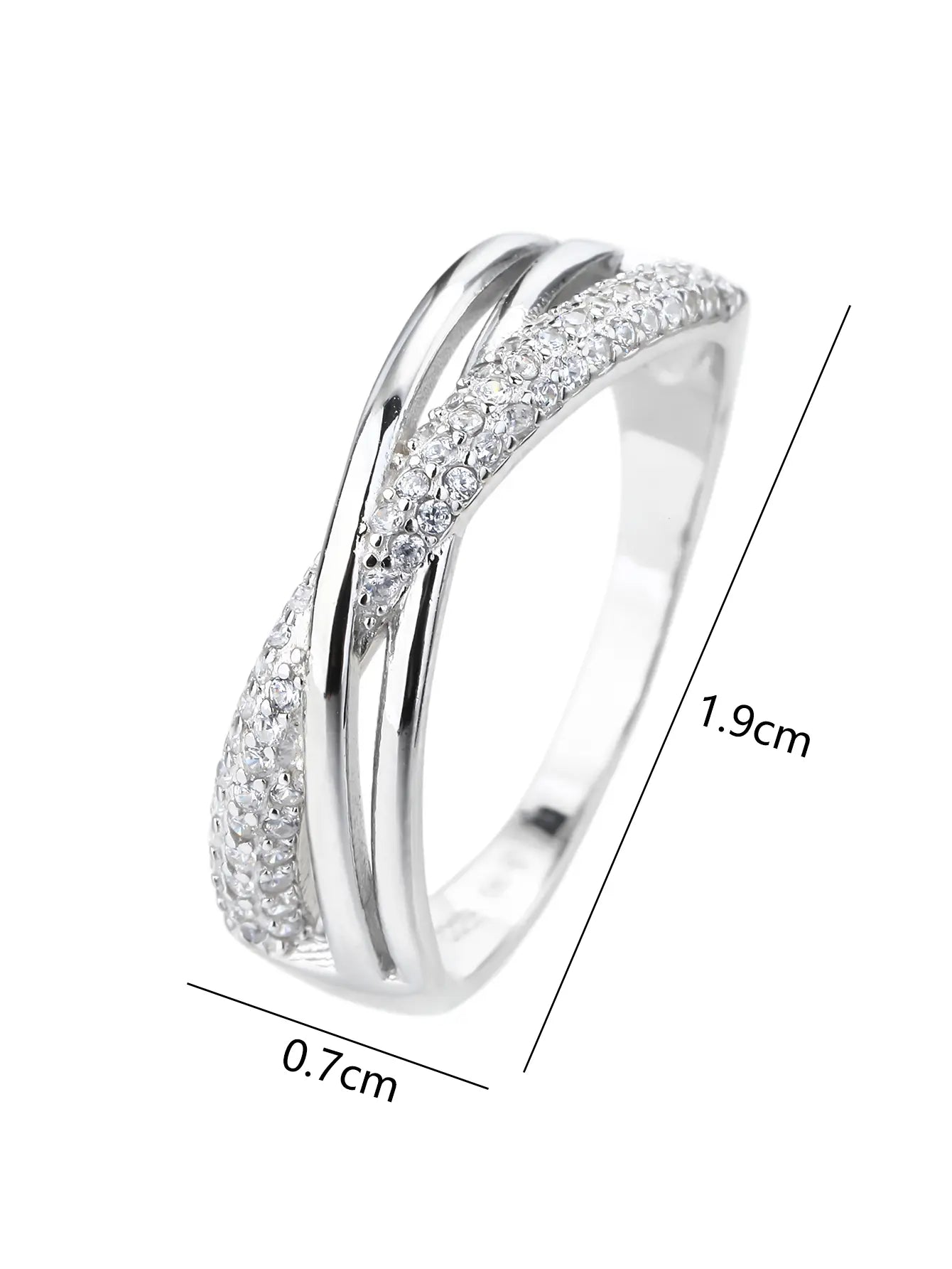 Silver micro set design ring with white cubic zirconia stones