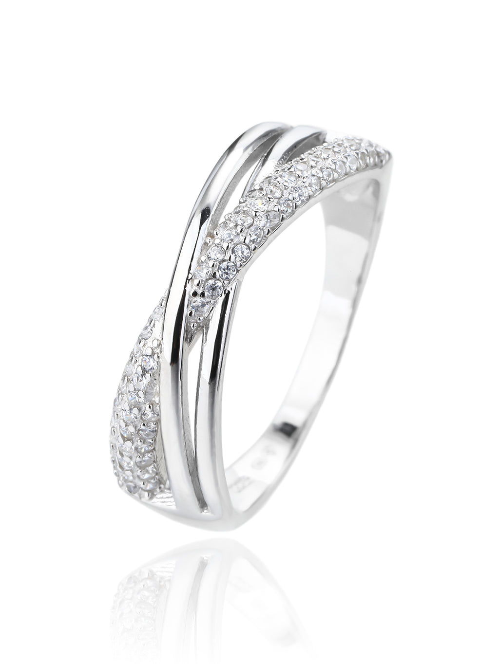 Silver micro set design ring with white cubic zirconia stones