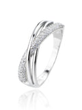 Silver micro set design ring with white cubic zirconia stones