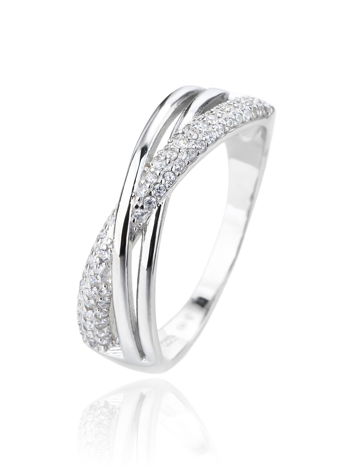 Silver micro set design ring with white cubic zirconia stones