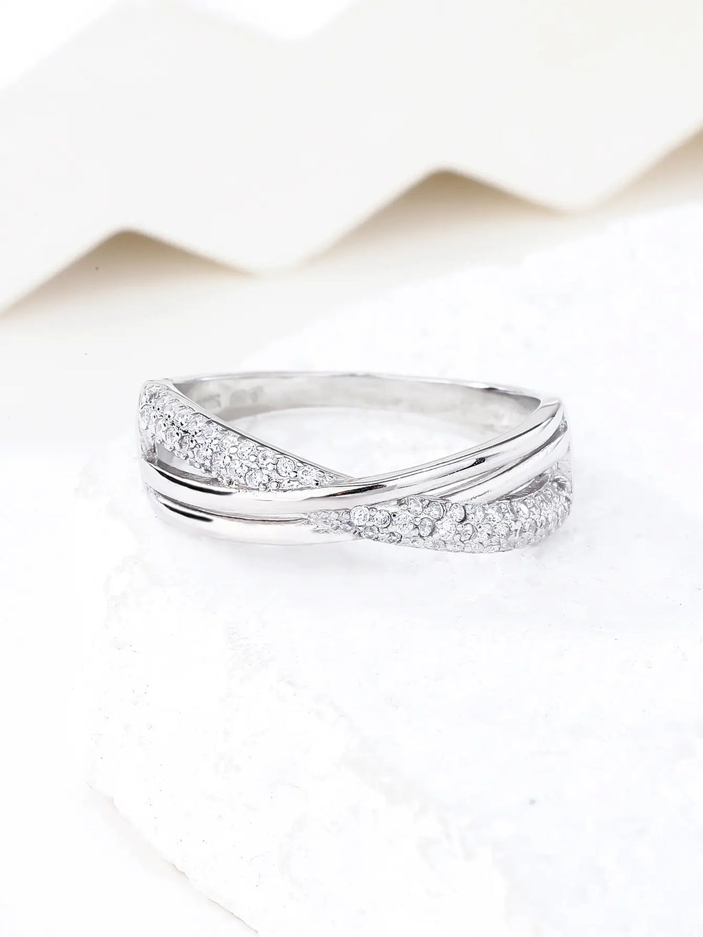 Silver micro set design ring with white cubic zirconia stones