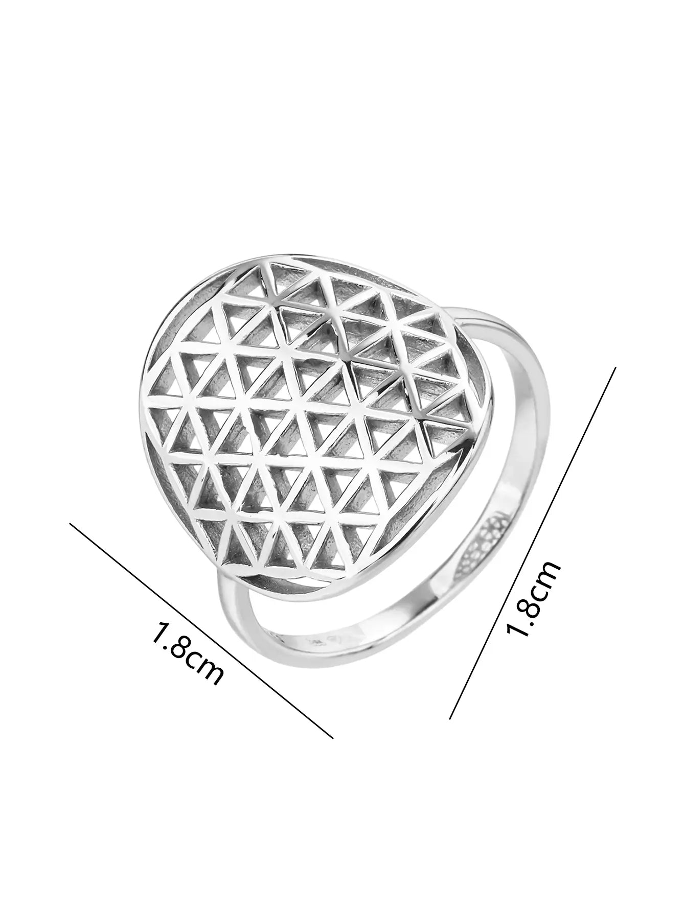 Silver ladies ring with Flower of Life motif