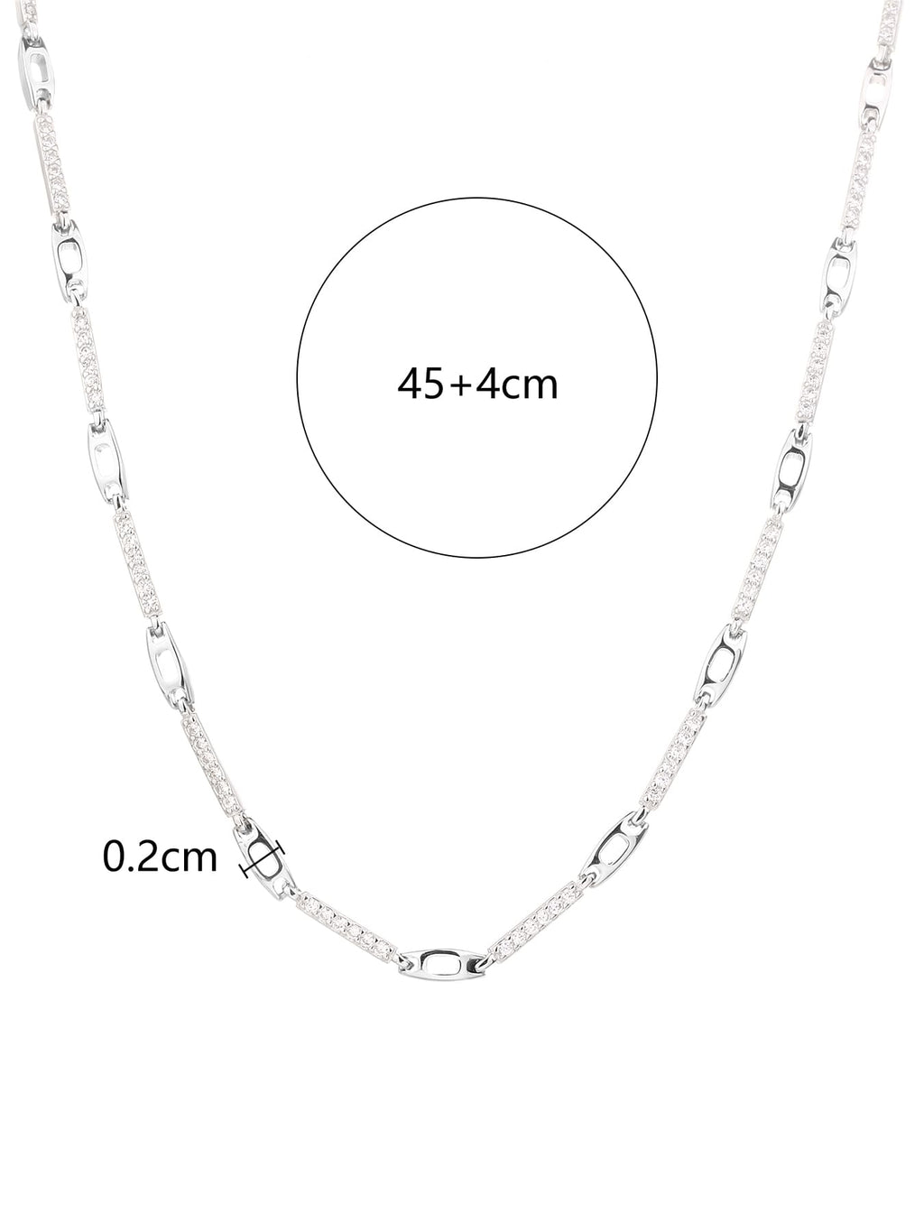 necklace with zirconia decoration in hallmarked, rhodium-plated 925 sterling silver – dimensions view – DRESCHER Jewellery®