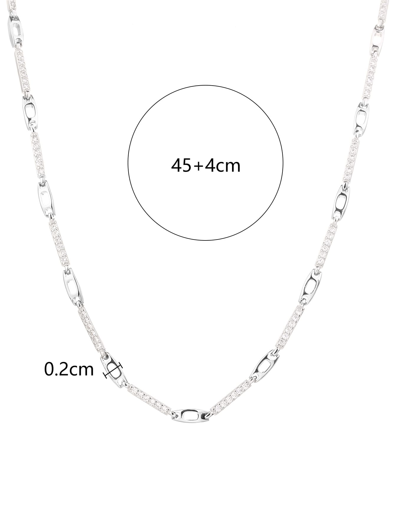 necklace with zirconia decoration in hallmarked, rhodium-plated 925 sterling silver – dimensions view – DRESCHER Jewellery®