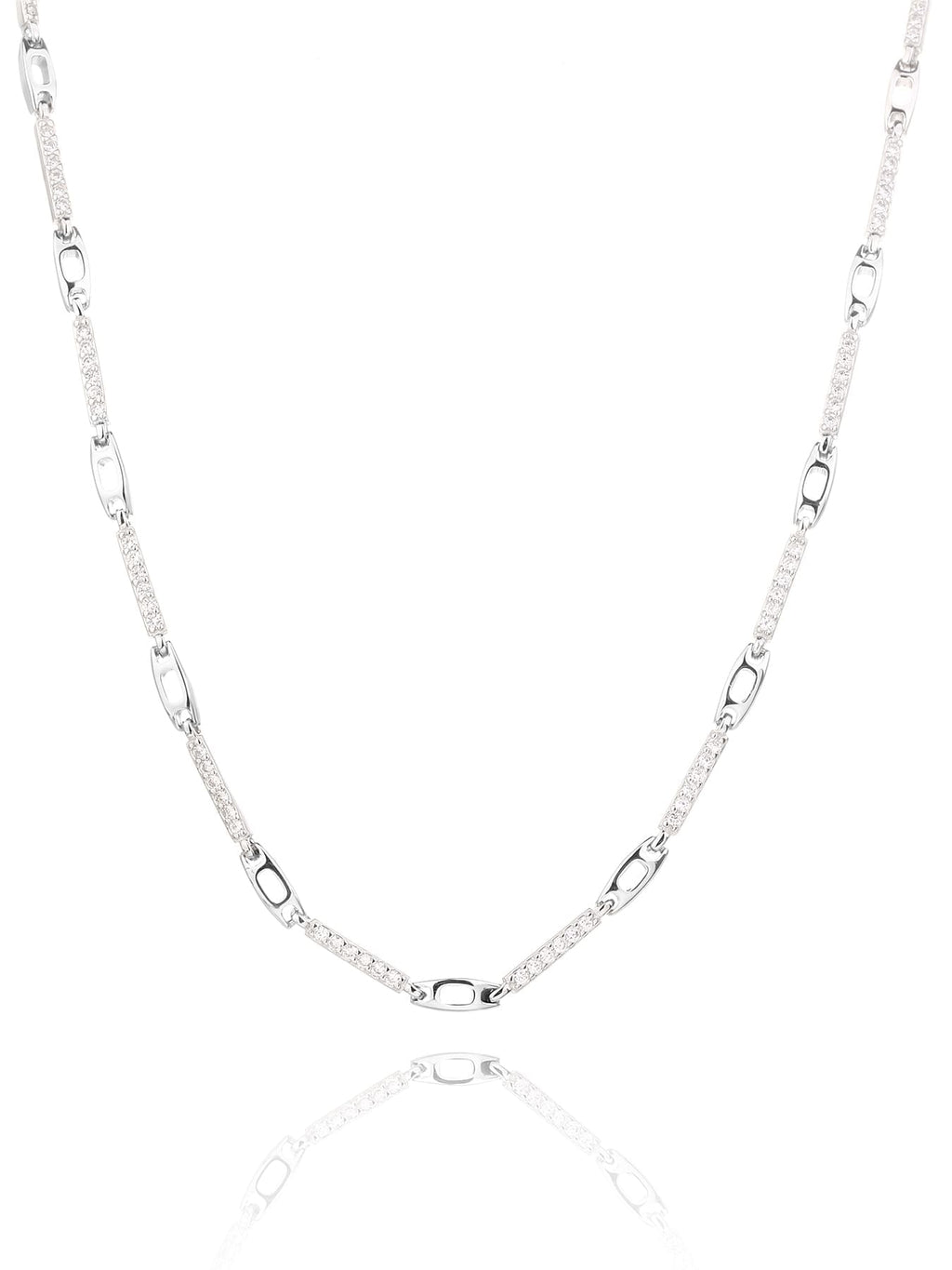 necklace with zirconia decoration in hallmarked, rhodium-plated 925 sterling silver – alternate front view – DRESCHER Jewellery®