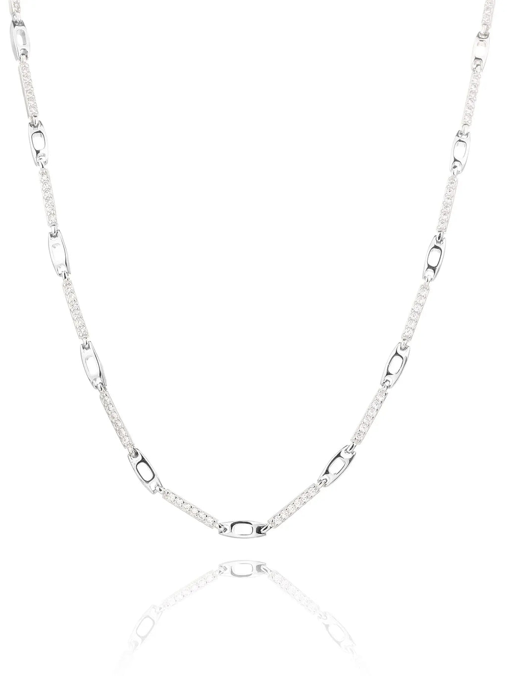 necklace with zirconia decoration in hallmarked, rhodium-plated 925 sterling silver – front view – DRESCHER Jewellery®
