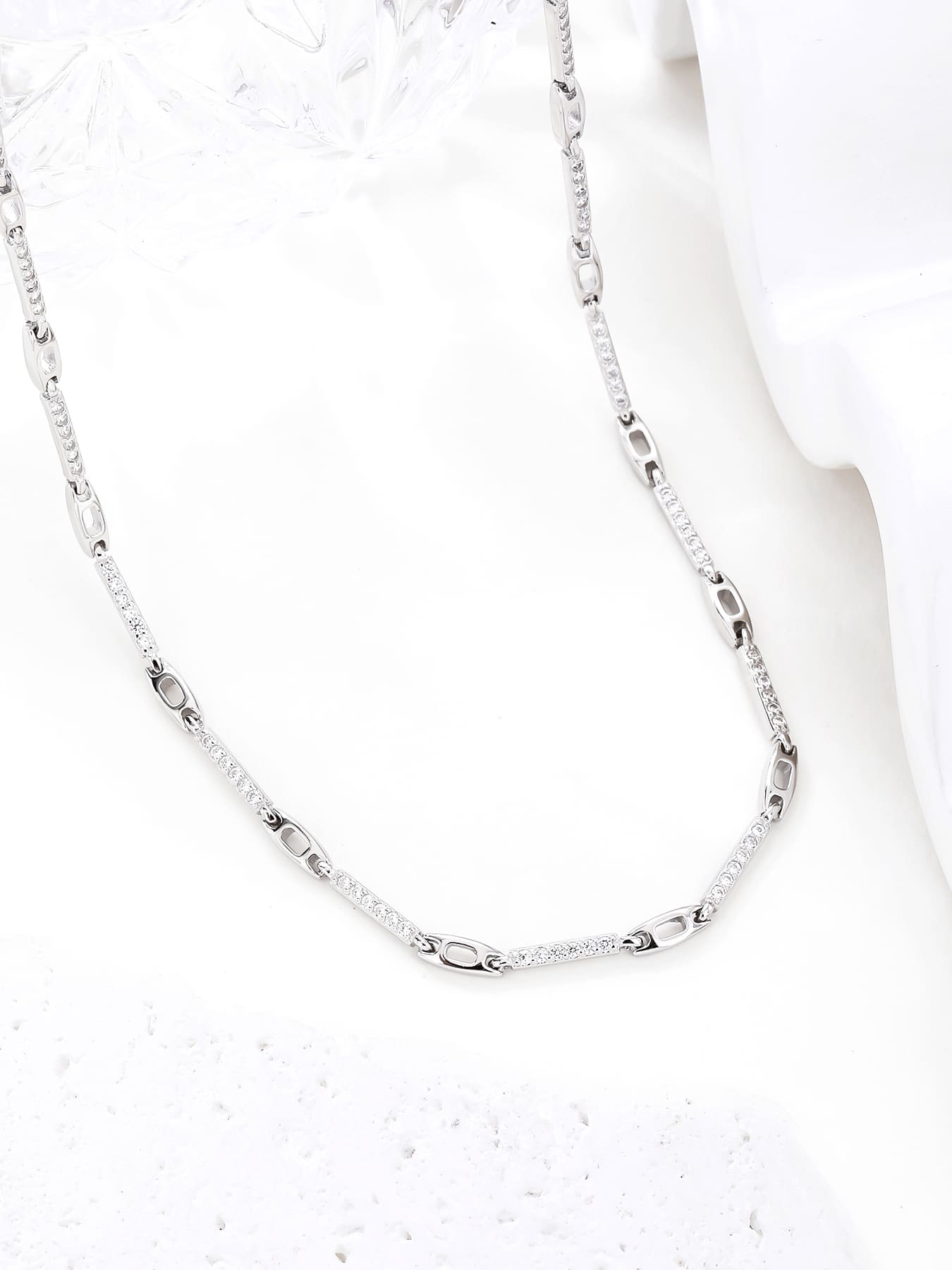 necklace with zirconia decoration in hallmarked, rhodium-plated 925 sterling silver – lifestyle view – DRESCHER Jewellery®