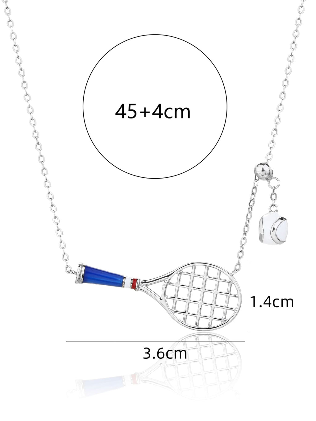 necklace with tennis racket and ball pendant in hallmarked, rhodium-plated 925 sterling silver – display view – DRESCHER Jewellery®