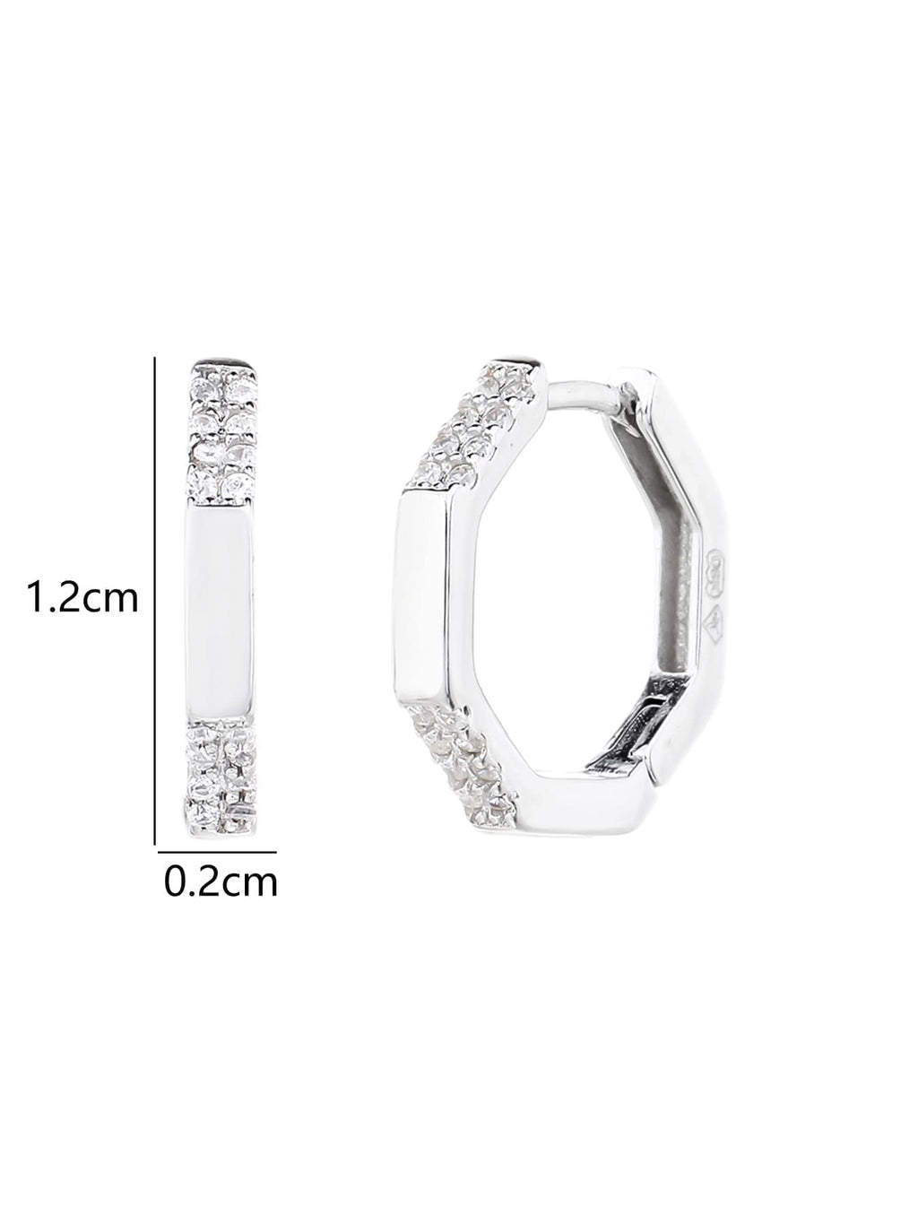 octagonal white stone earrings in hallmarked, rhodium-plated 925 sterling silver – worn view – DRESCHER Jewellery®