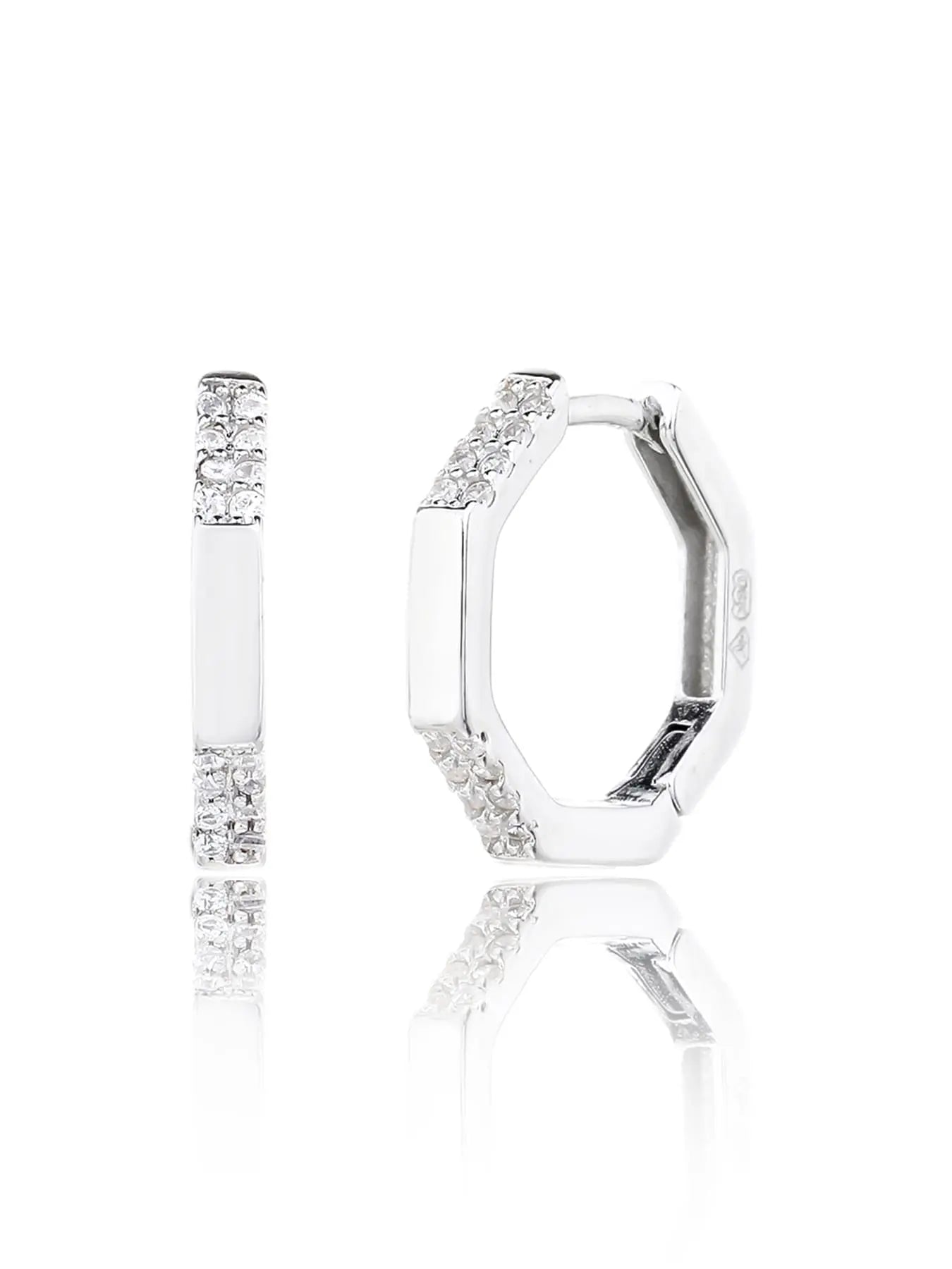 Silver octagonal white stone earrings