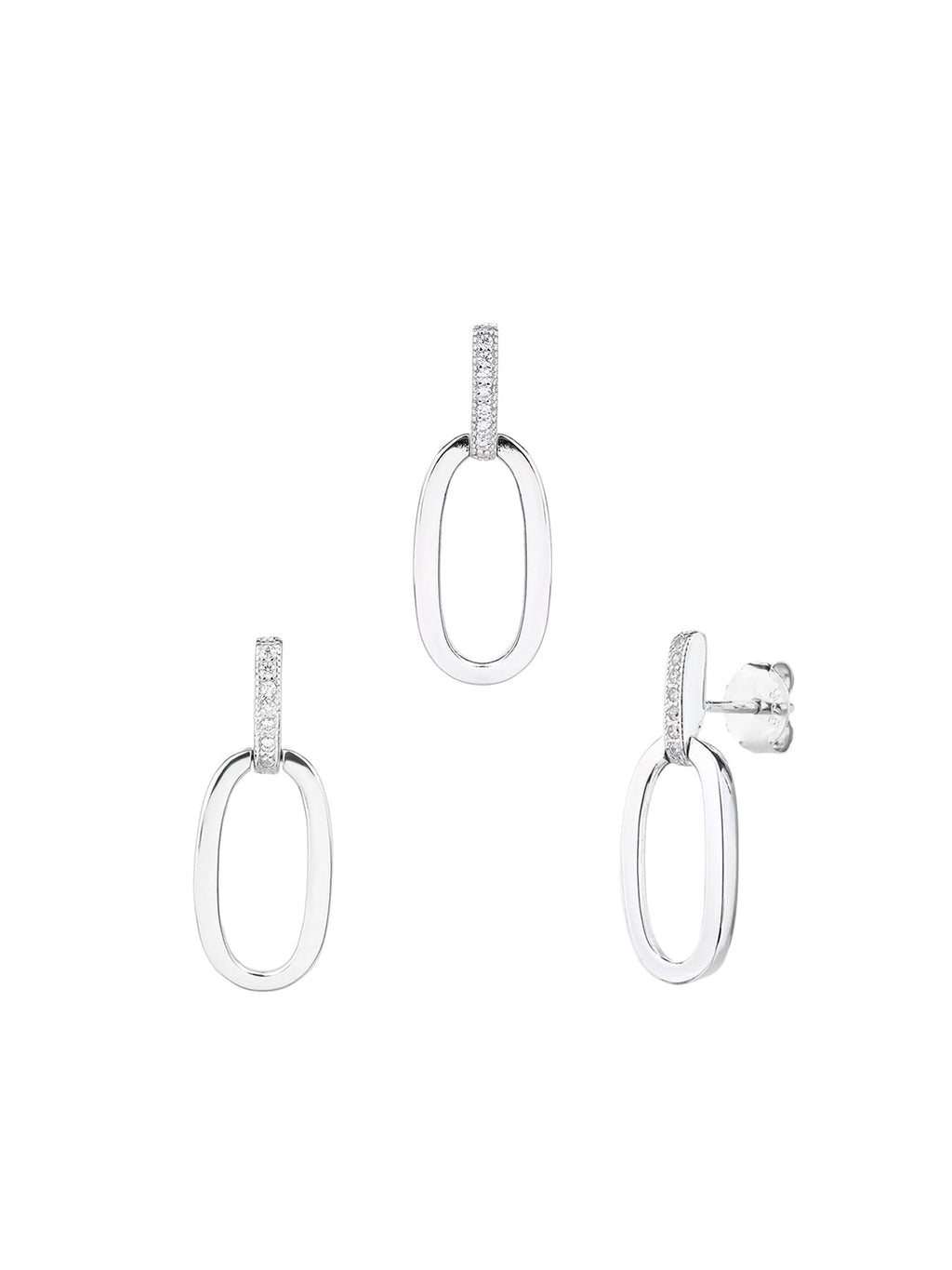 oval jeweled with white cubic zirconia stones in hallmarked, rhodium-plated 925 sterling silver – worn view – DRESCHER Jewellery®
