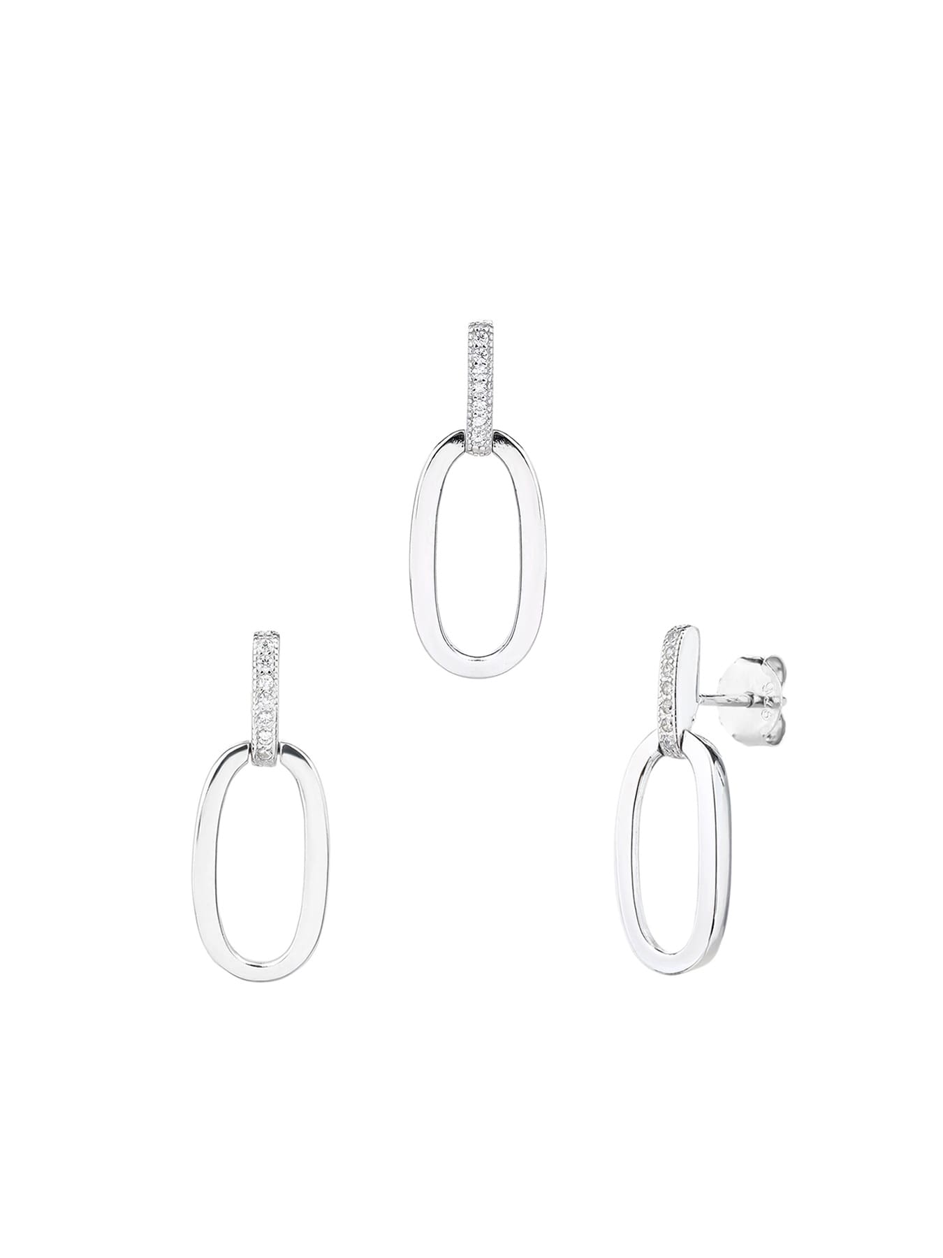 oval jeweled with white cubic zirconia stones in hallmarked, rhodium-plated 925 sterling silver – worn view – DRESCHER Jewellery®
