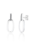 Silver oval dangle earrings with black stones