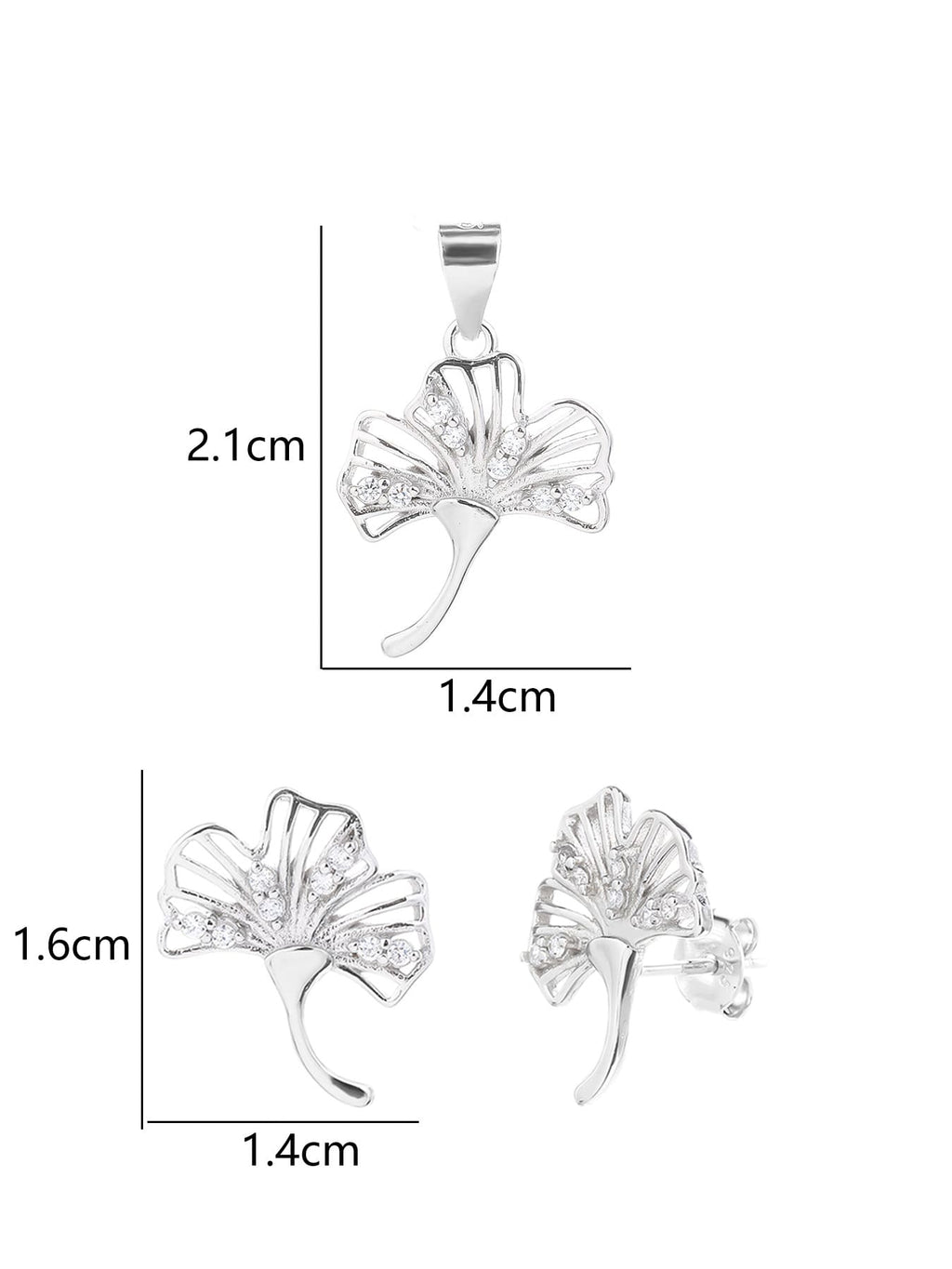 fern leaves with white cubic zirconia in hallmarked, rhodium-plated 925 sterling silver – detail view – DRESCHER Jewellery®