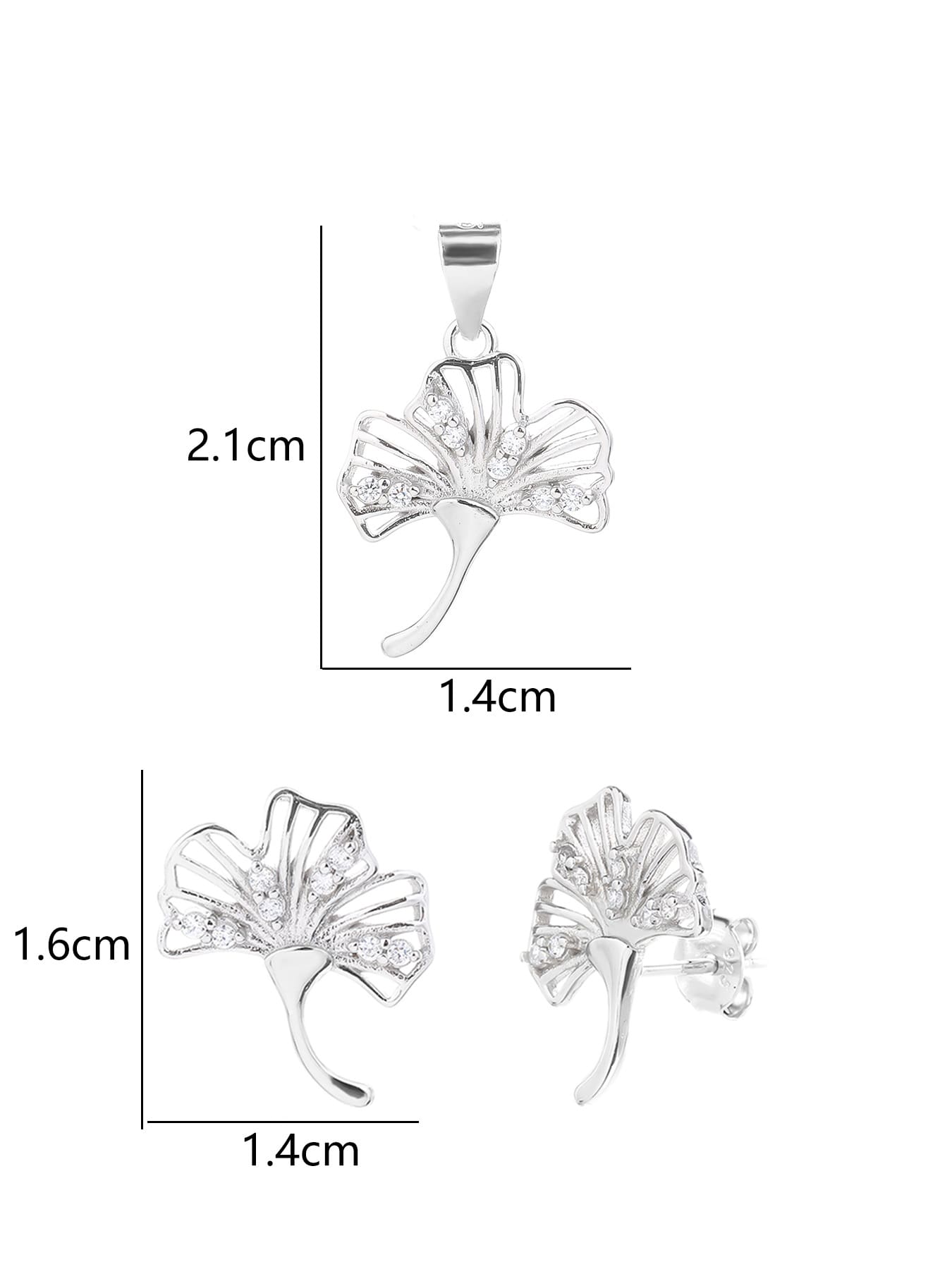 fern leaves with white cubic zirconia in hallmarked, rhodium-plated 925 sterling silver – detail view – DRESCHER Jewellery®