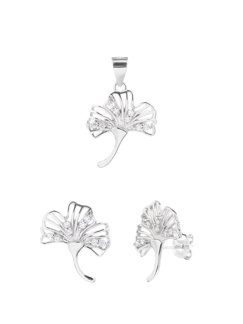 fern leaves with white cubic zirconia in hallmarked, rhodium-plated 925 sterling silver – component view – DRESCHER Jewellery®
