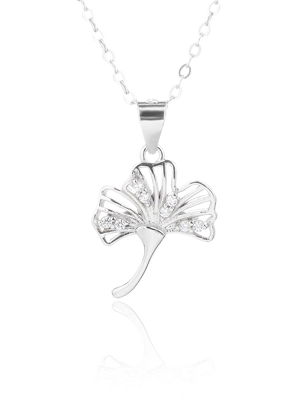 fern leaves with white cubic zirconia in hallmarked, rhodium-plated 925 sterling silver – lifestyle view – DRESCHER Jewellery®
