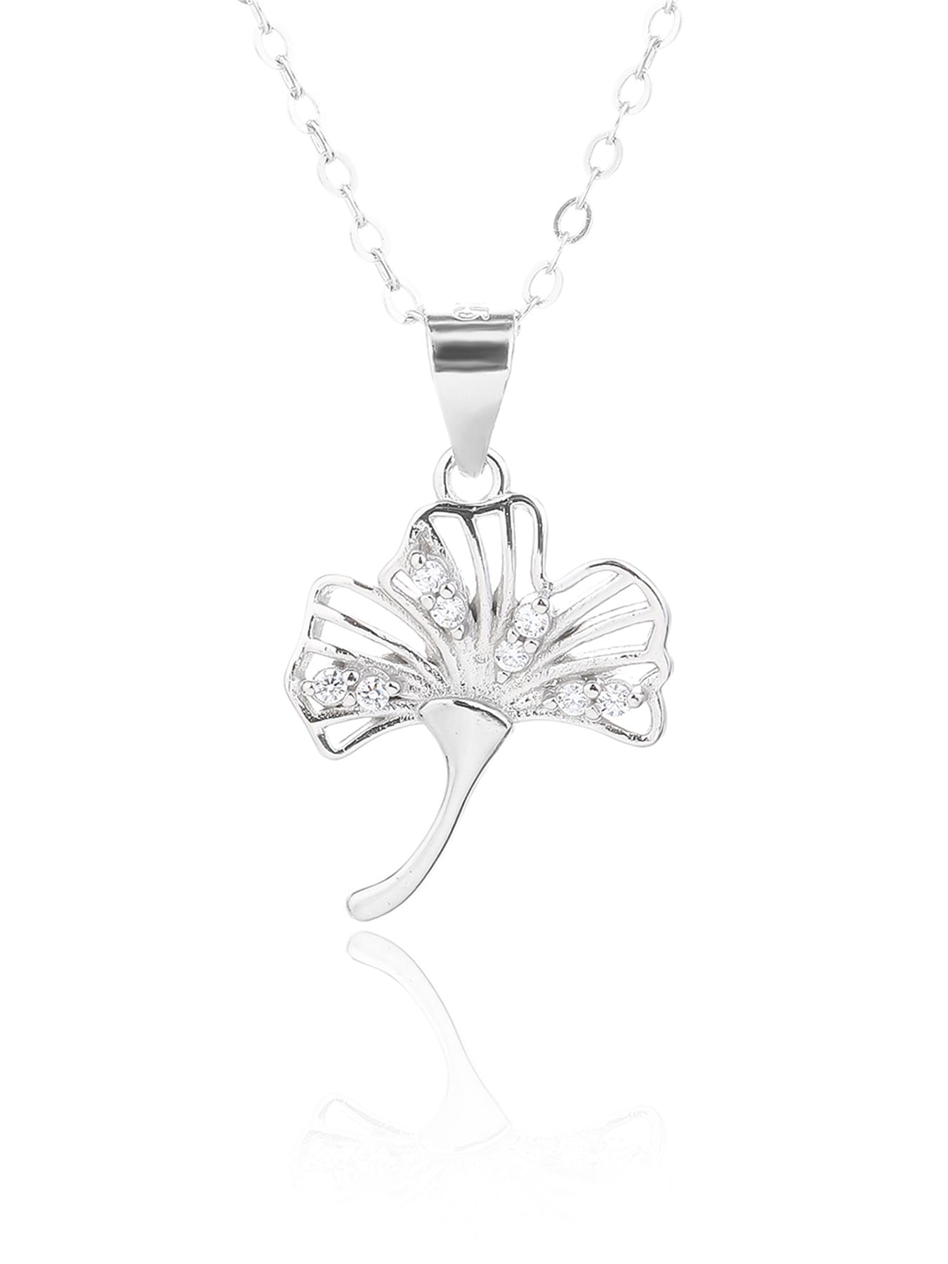 fern leaves with white cubic zirconia in hallmarked, rhodium-plated 925 sterling silver – lifestyle view – DRESCHER Jewellery®