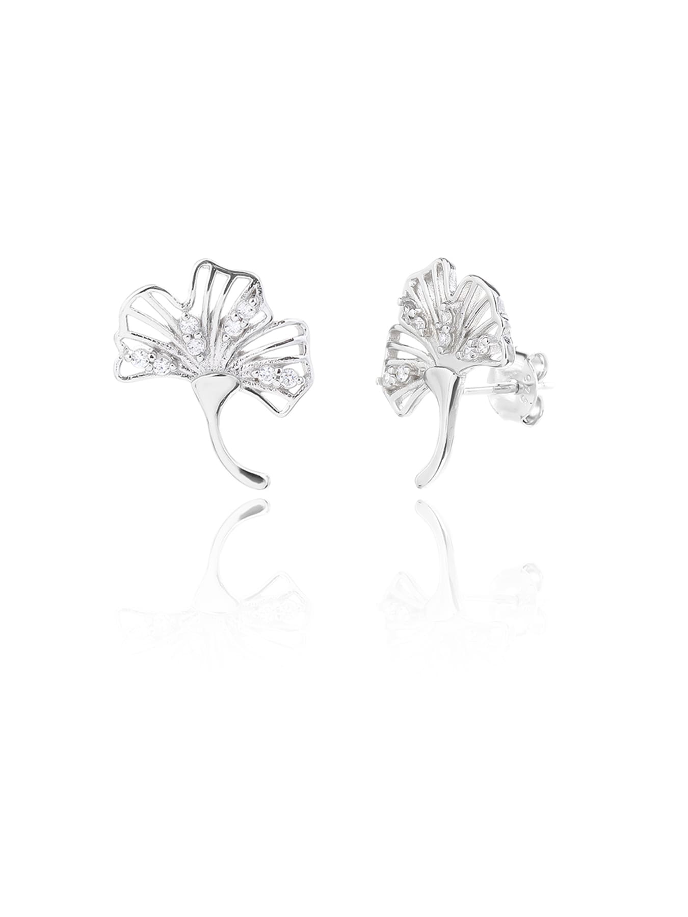 Silver fern leaves with white cubic zirconia