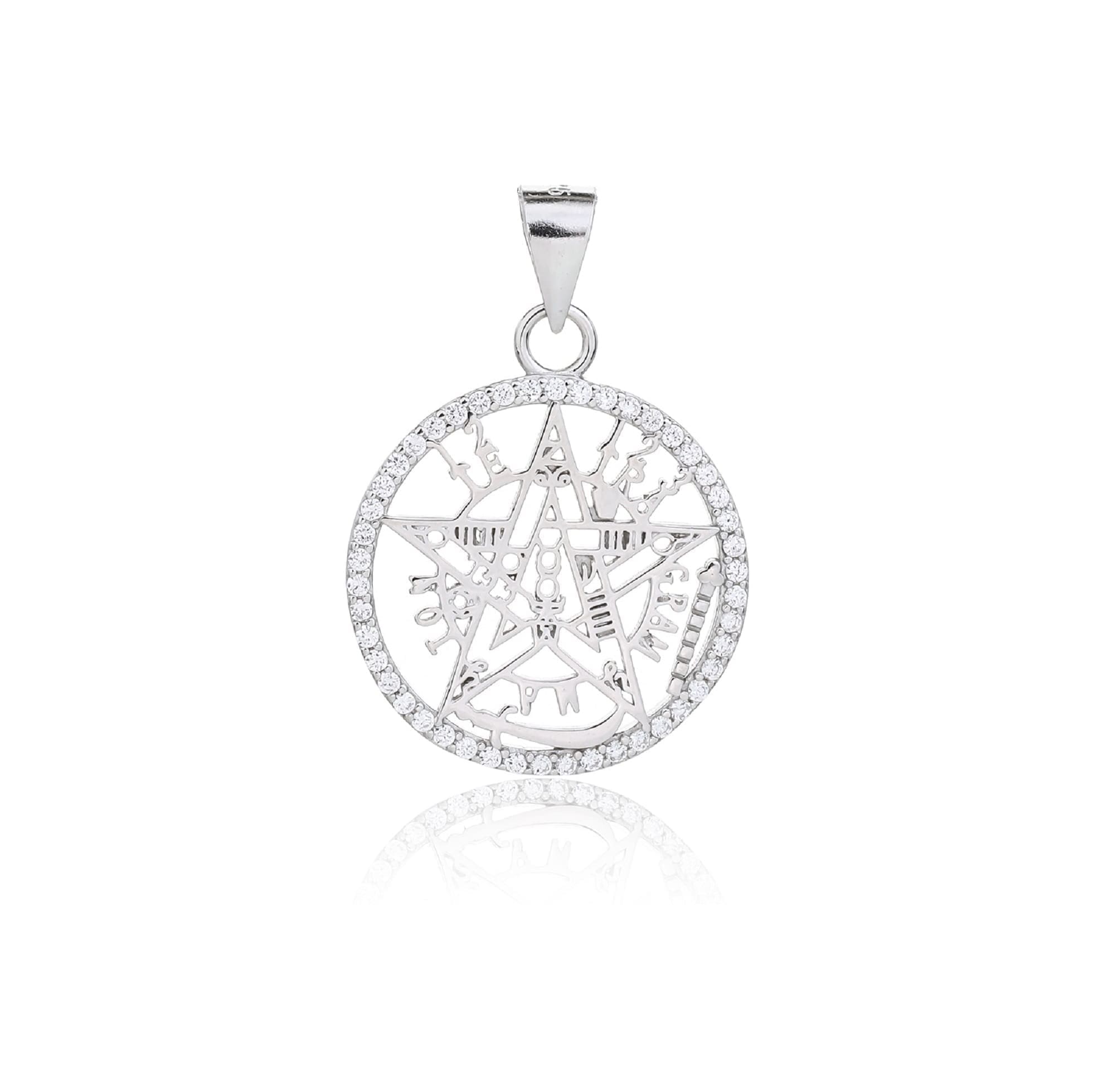 pentagram pendant with sparkling cubic zirconia in hallmarked, rhodium-plated 925 sterling silver – alternate front view – DRESCHER Jewellery®