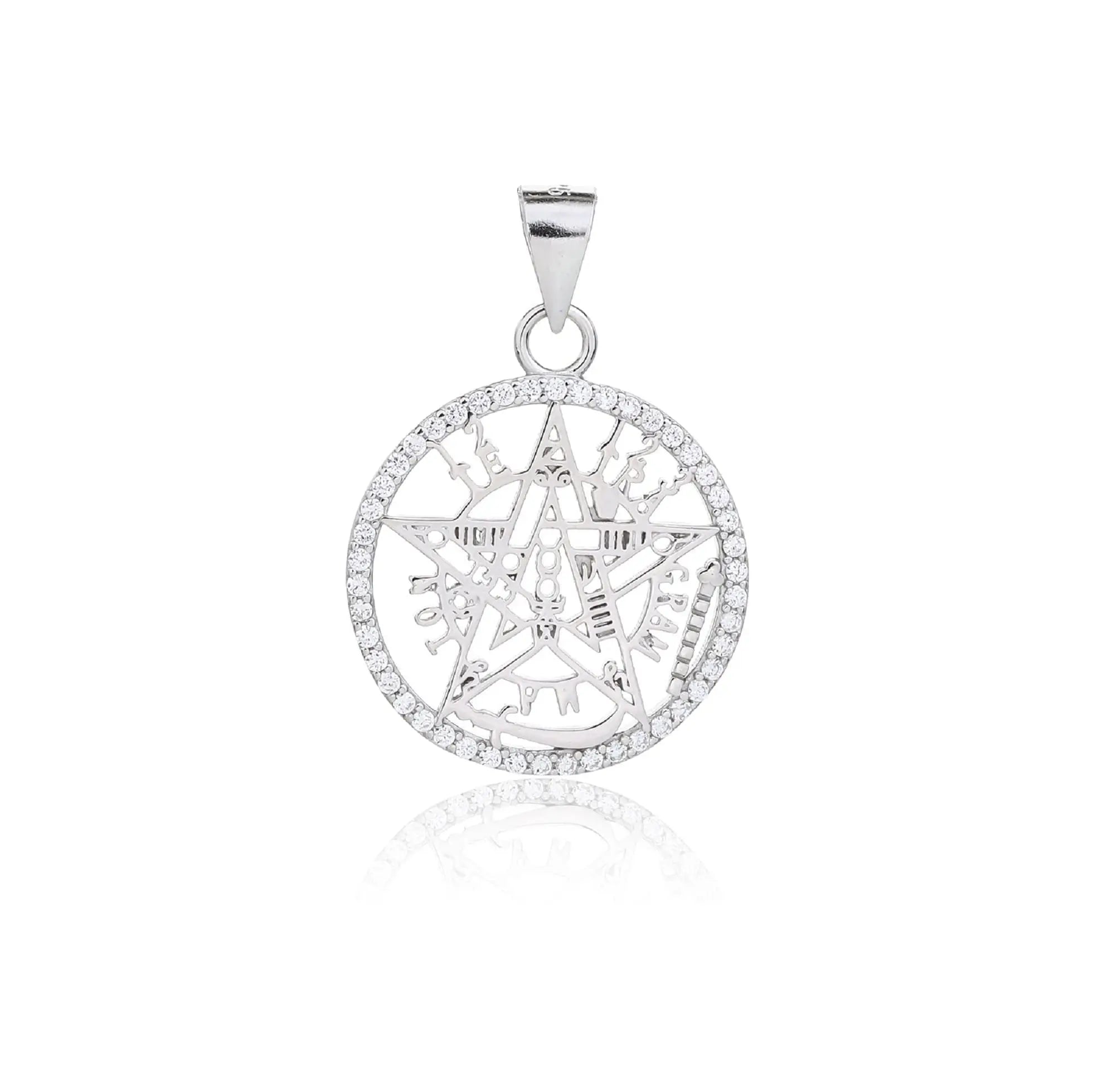 Silver pentagram pendant with sparkling cubic zirconia