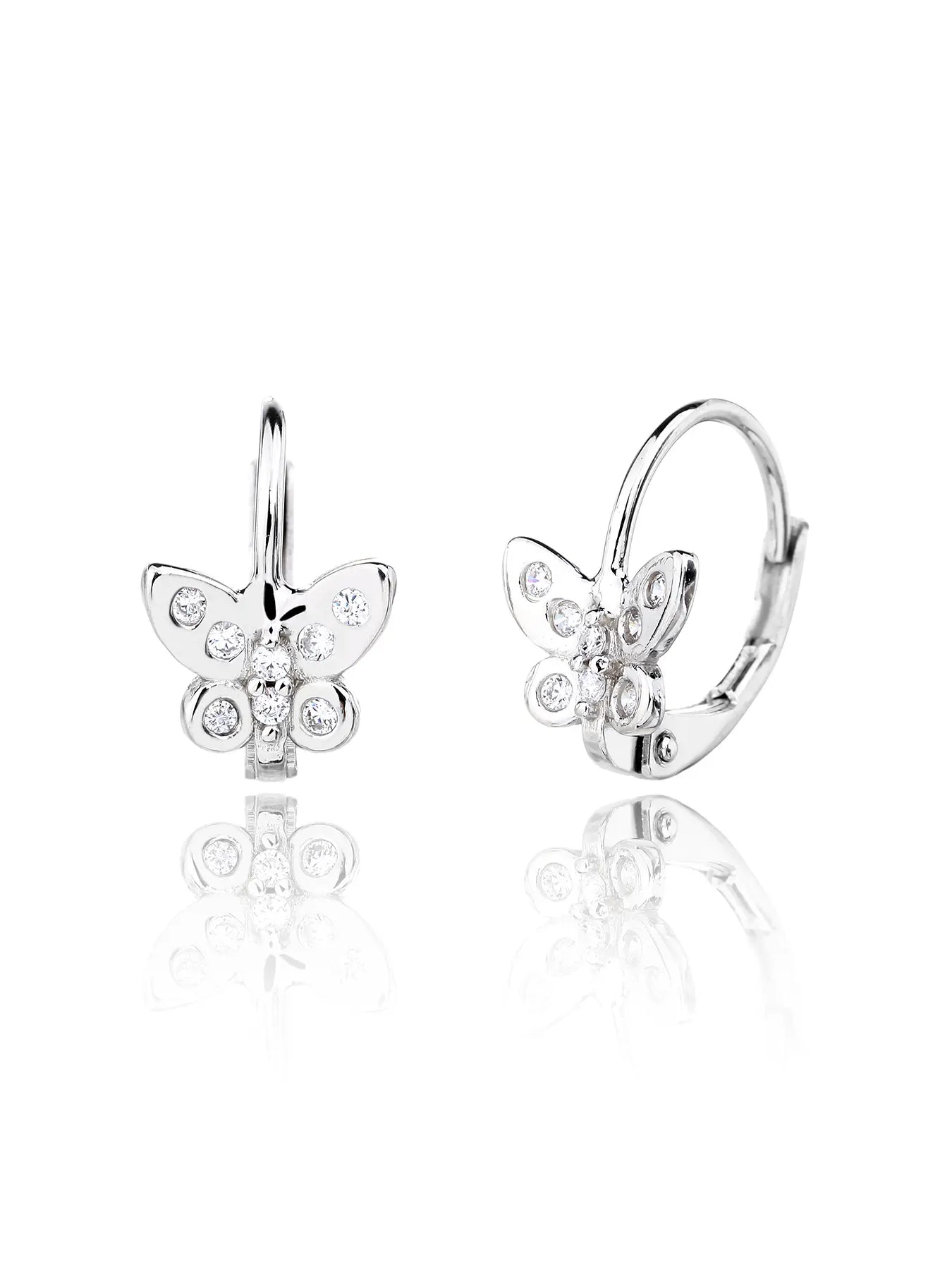Silver butterfly earrings with cubic zirconia stones
