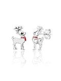 Silver reindeer earrings with red scarf
