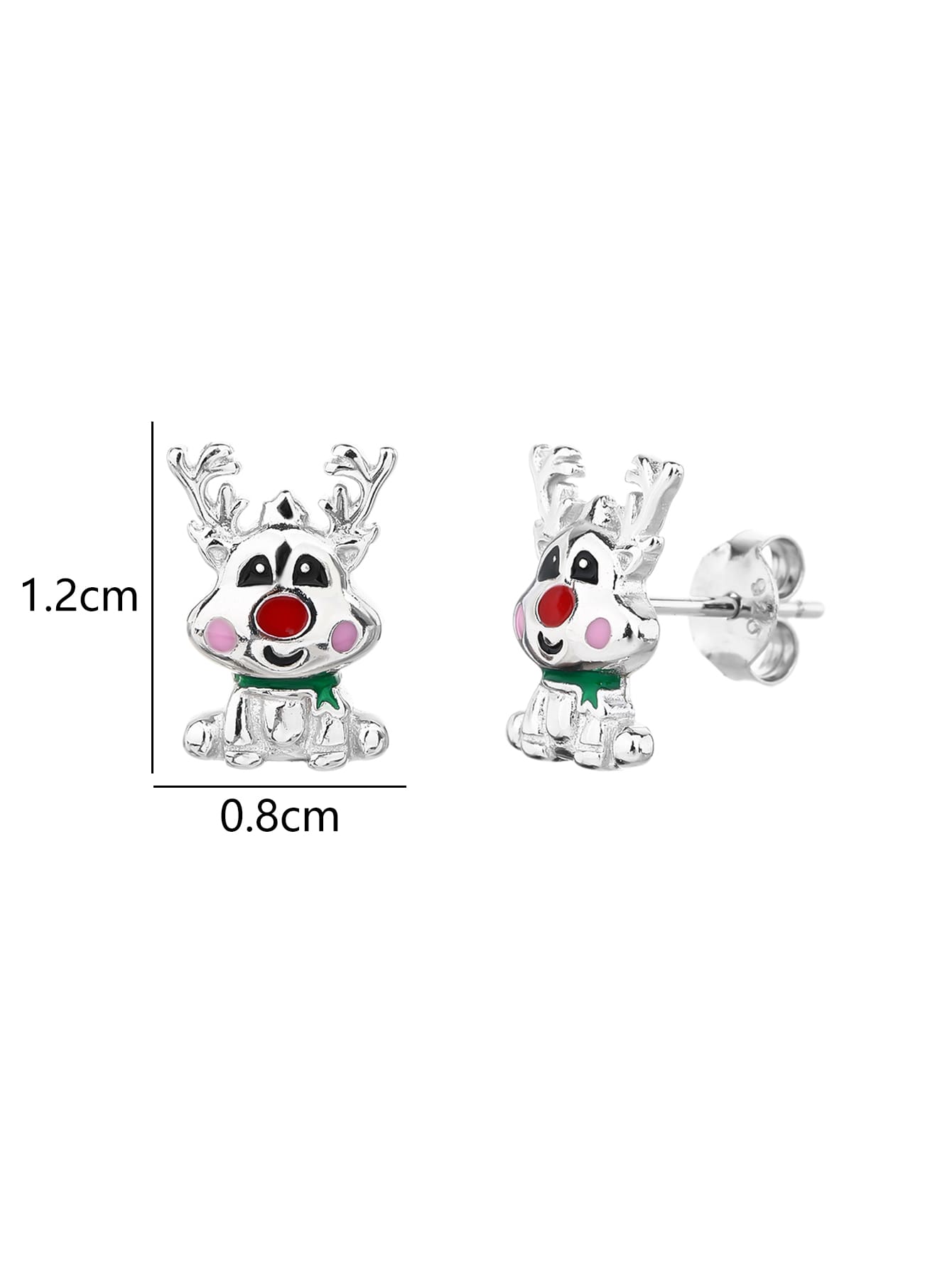 Multicoloured enamel reindeer stud earrings in hallmarked, rhodium-plated 925 sterling silver – 1.2 × 0.8 cm dimensions – DRESCHER Jewellery®