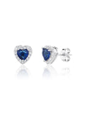 Silver dark blue heart shaped stones earrings with white cubic zirconia