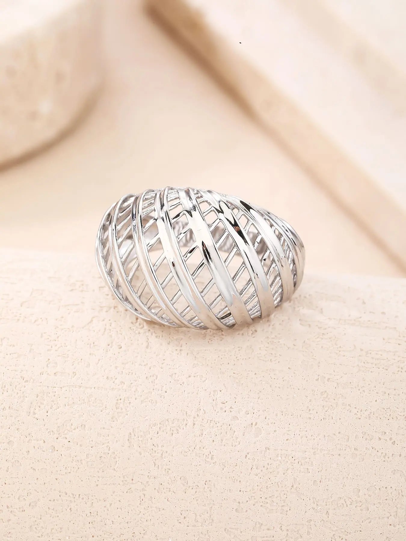 Silver wide striped design ring