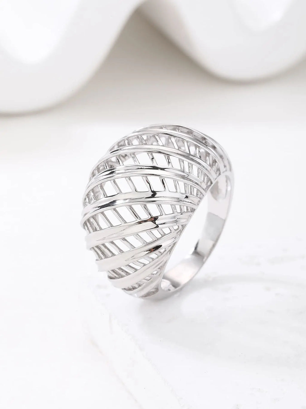 Silver wide striped design ring