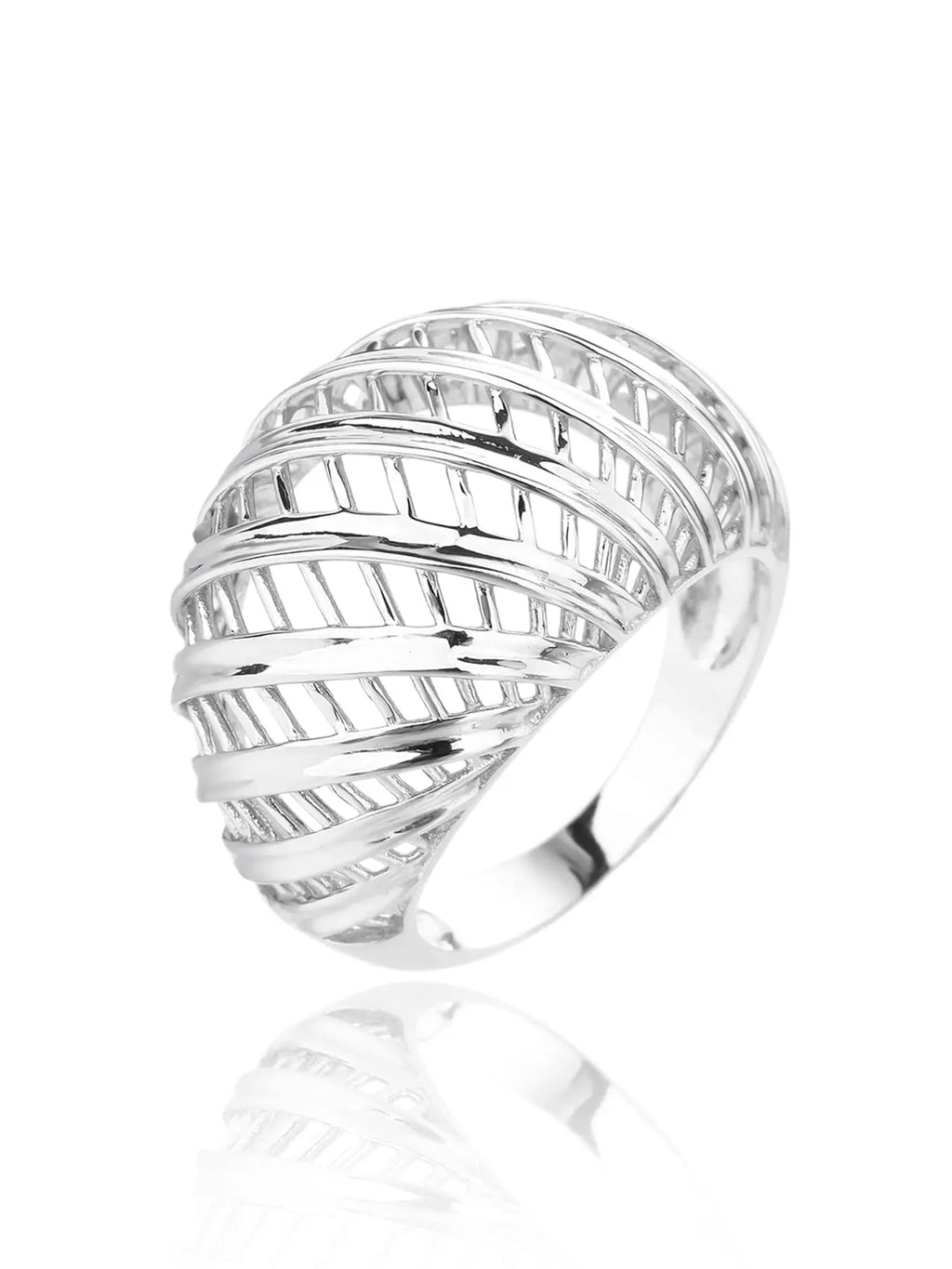 Silver wide striped design ring