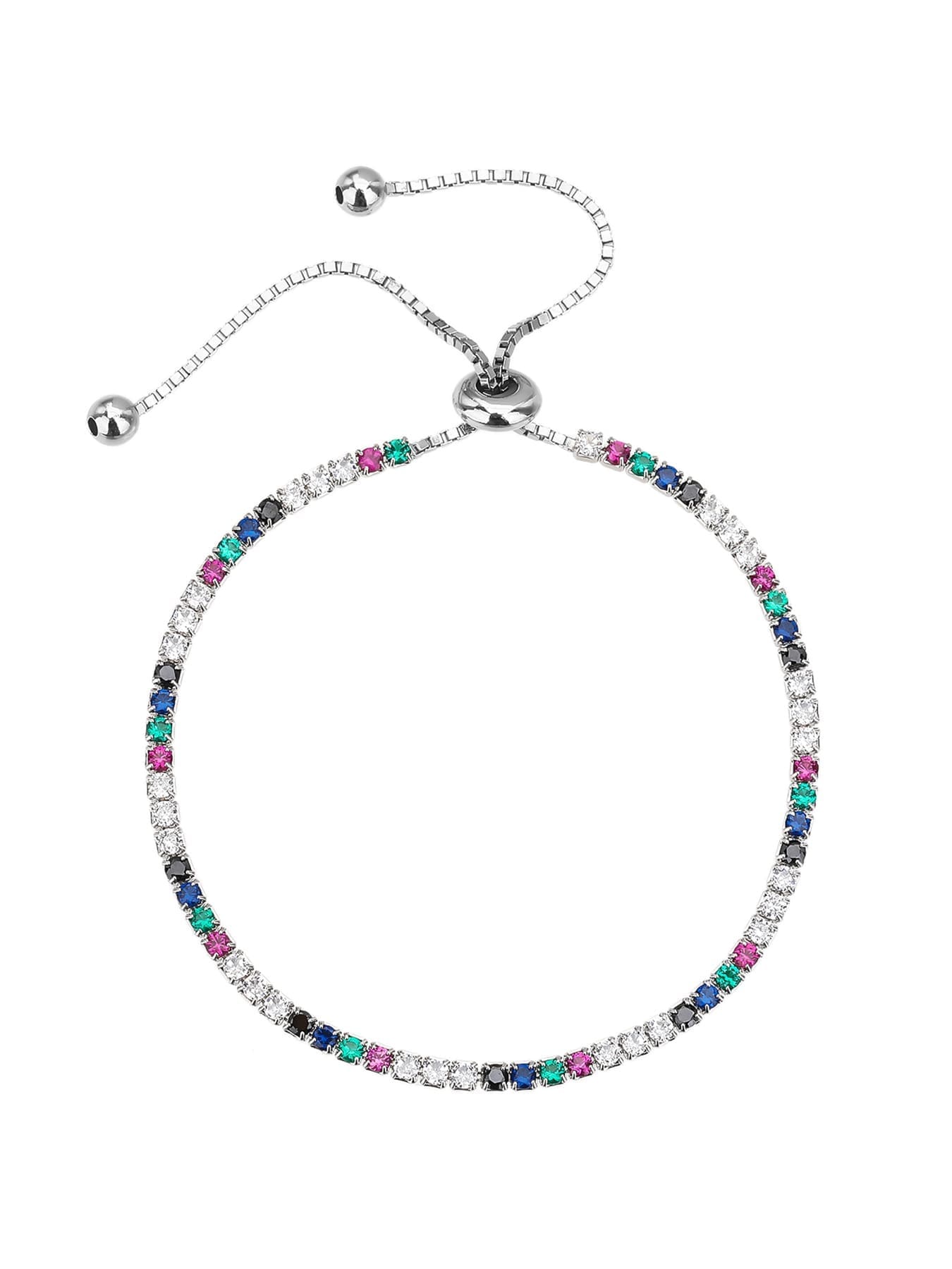 Silver coloured zirconia bracelet with adjustable sliding clasp