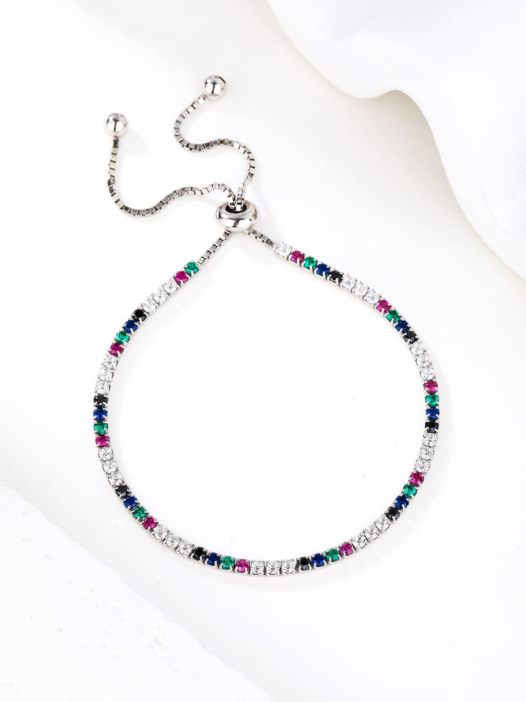 coloured zirconia bracelet with adjustable sliding clasp in hallmarked, rhodium-plated 925 sterling silver – dimensions view – DRESCHER Jewellery®