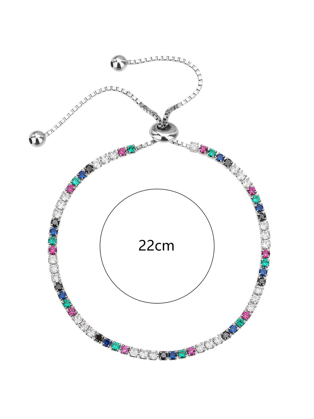 coloured zirconia bracelet with adjustable sliding clasp in hallmarked, rhodium-plated 925 sterling silver – alternate front view – DRESCHER Jewellery®