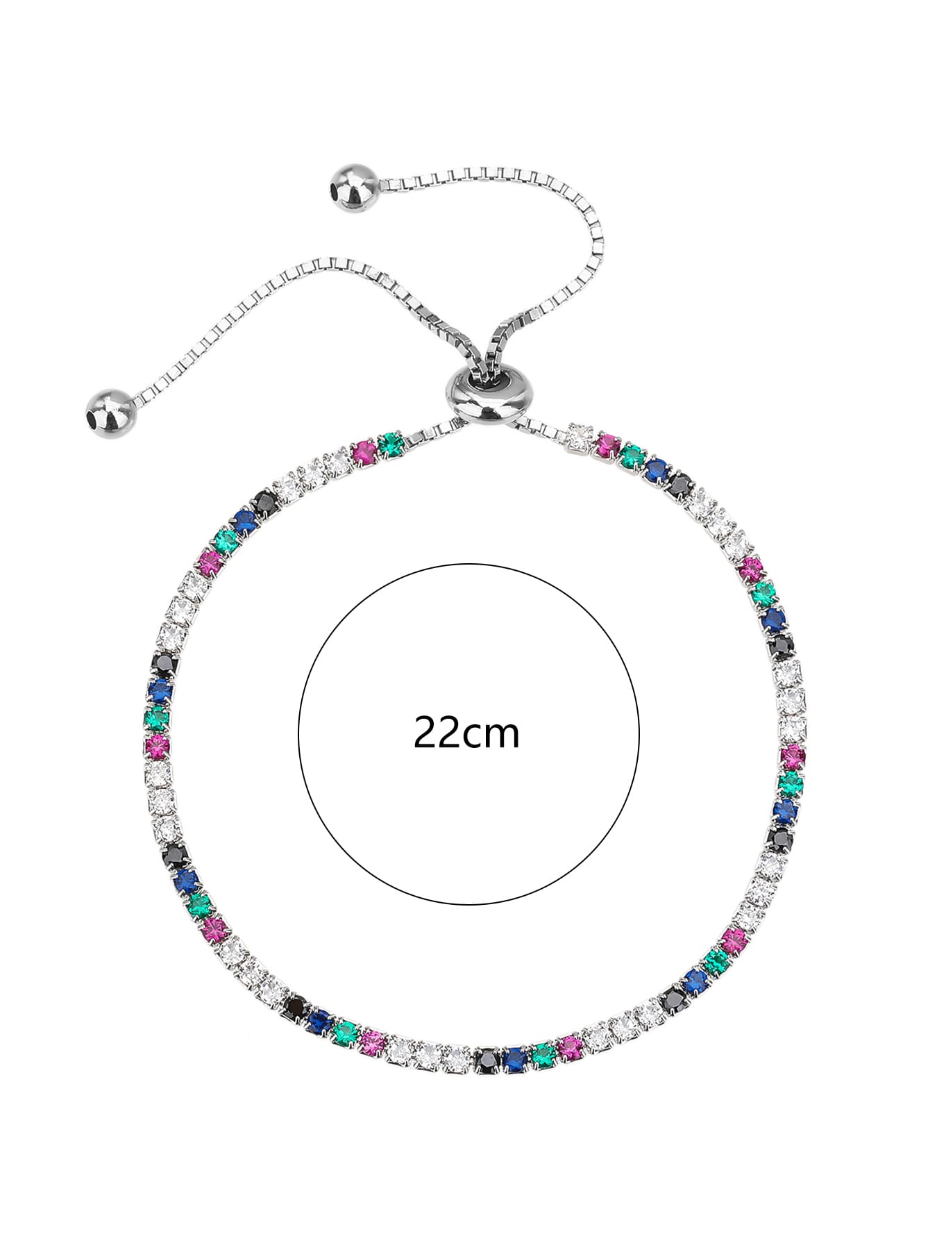 Silver coloured zirconia bracelet with adjustable sliding clasp