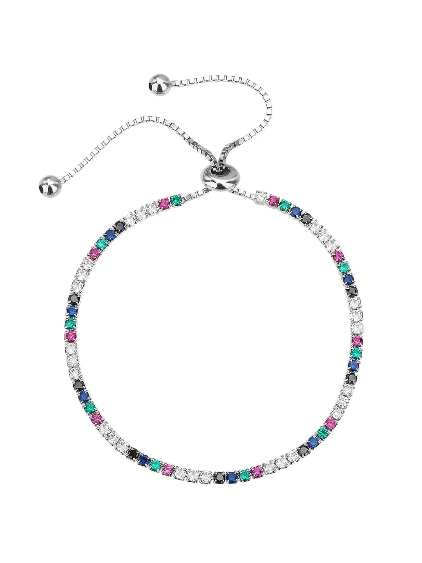 Silver coloured zirconia bracelet with adjustable sliding clasp