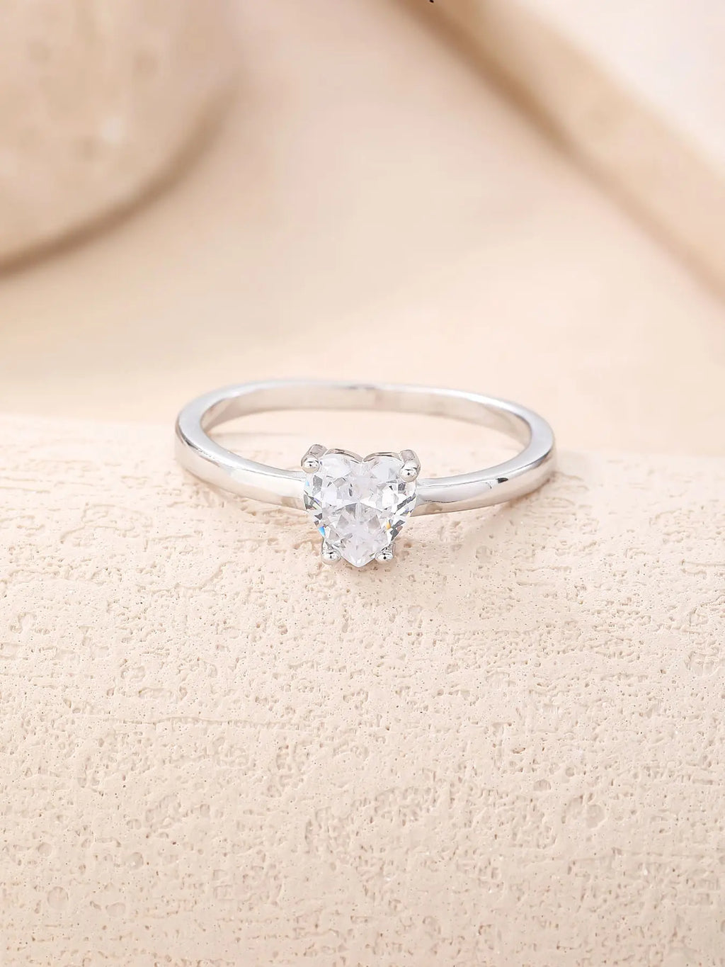 Silver heart shaped stone ring