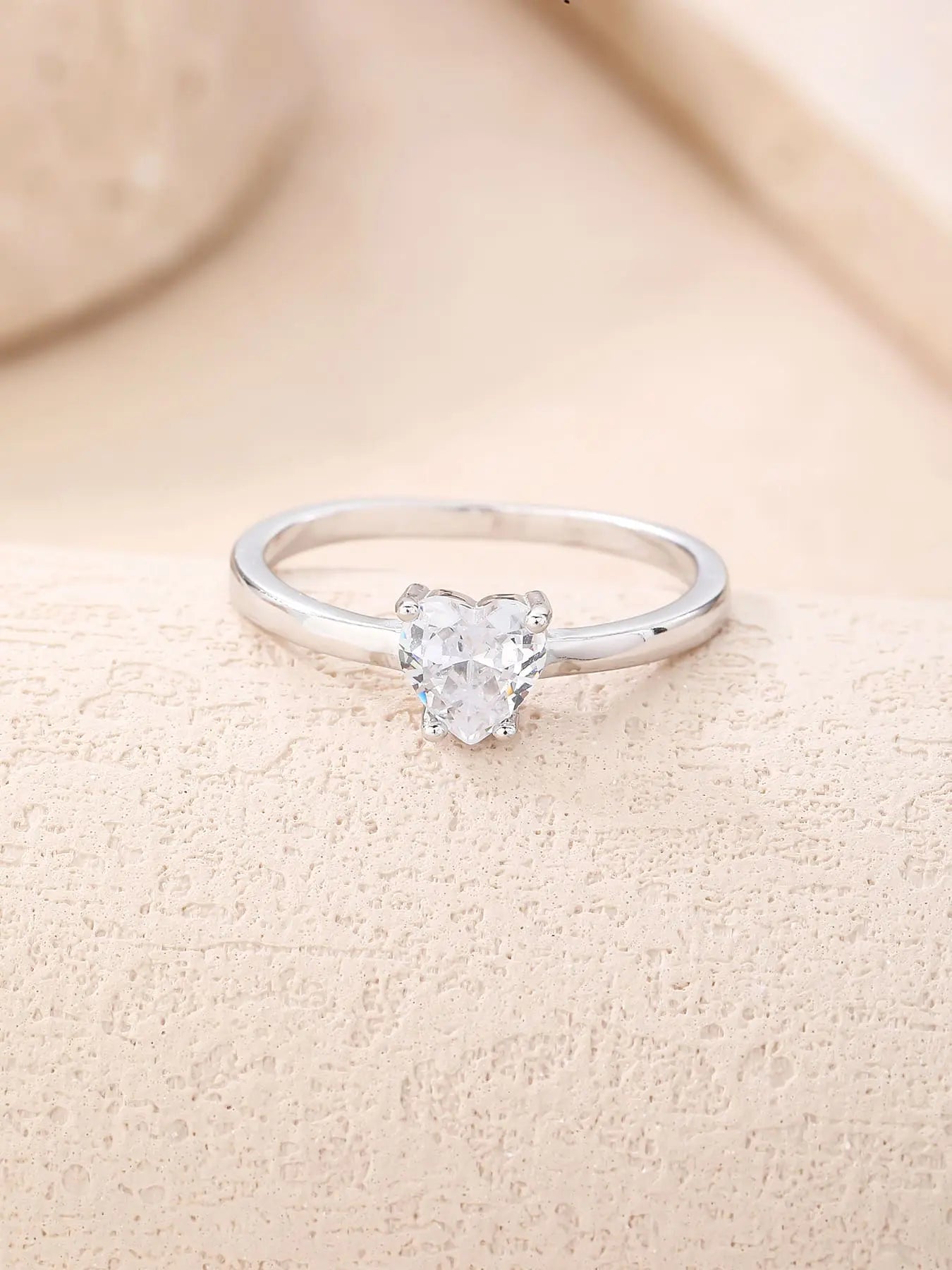 Silver heart shaped stone ring