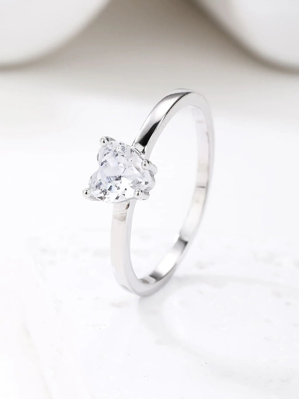 Silver heart shaped stone ring