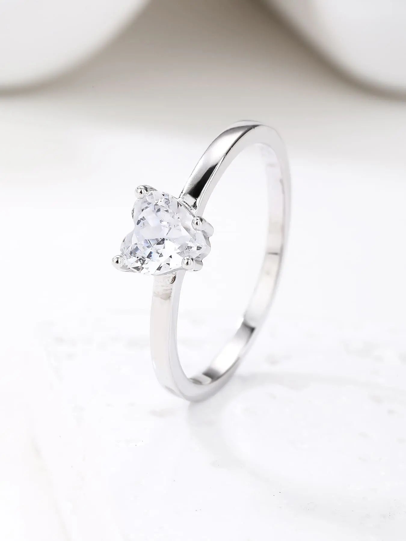 Silver heart shaped stone ring