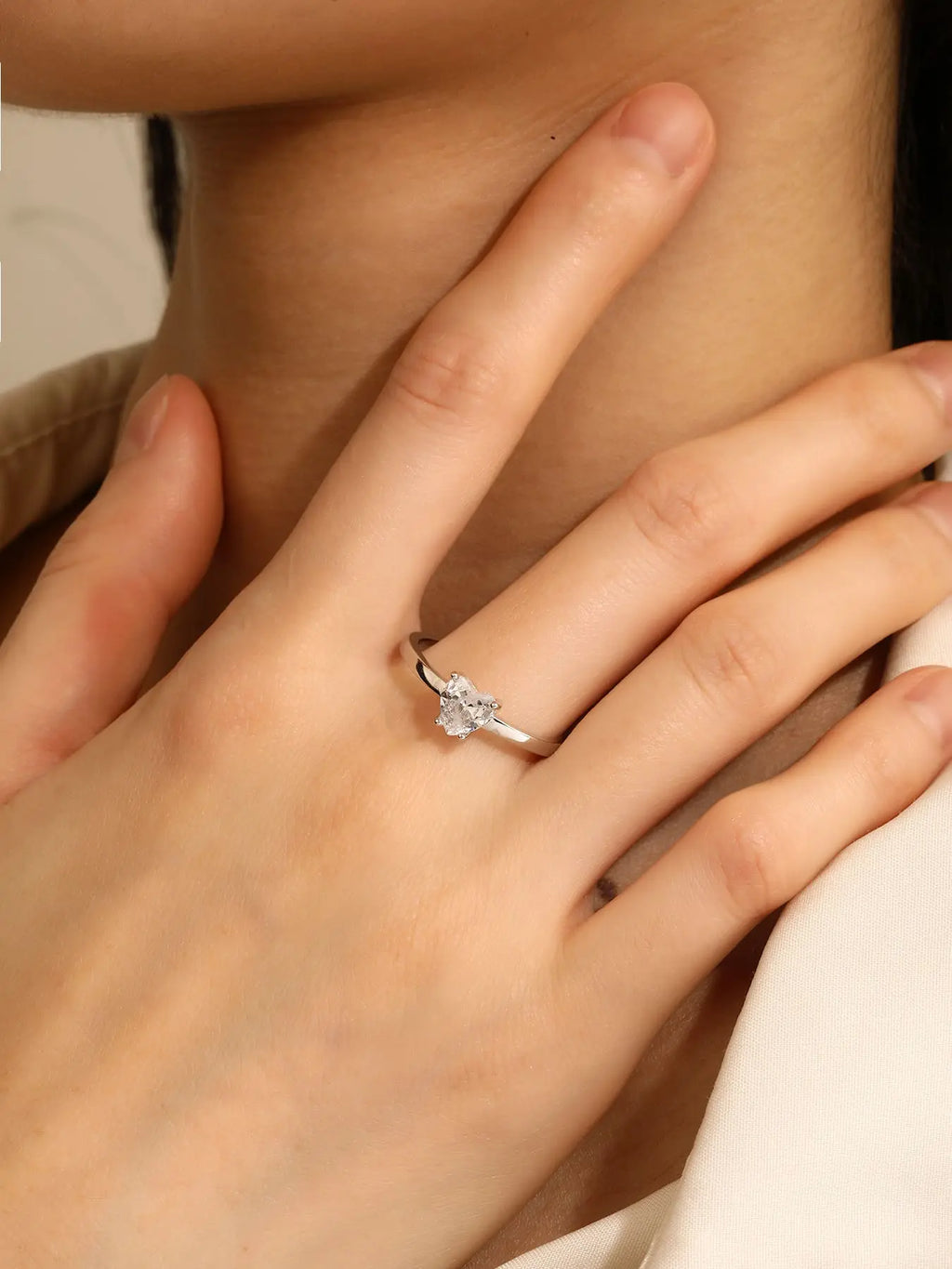 Silver heart shaped stone ring