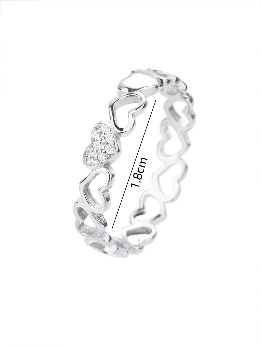 Silver heart motif ring with cubic zirconia decoration
